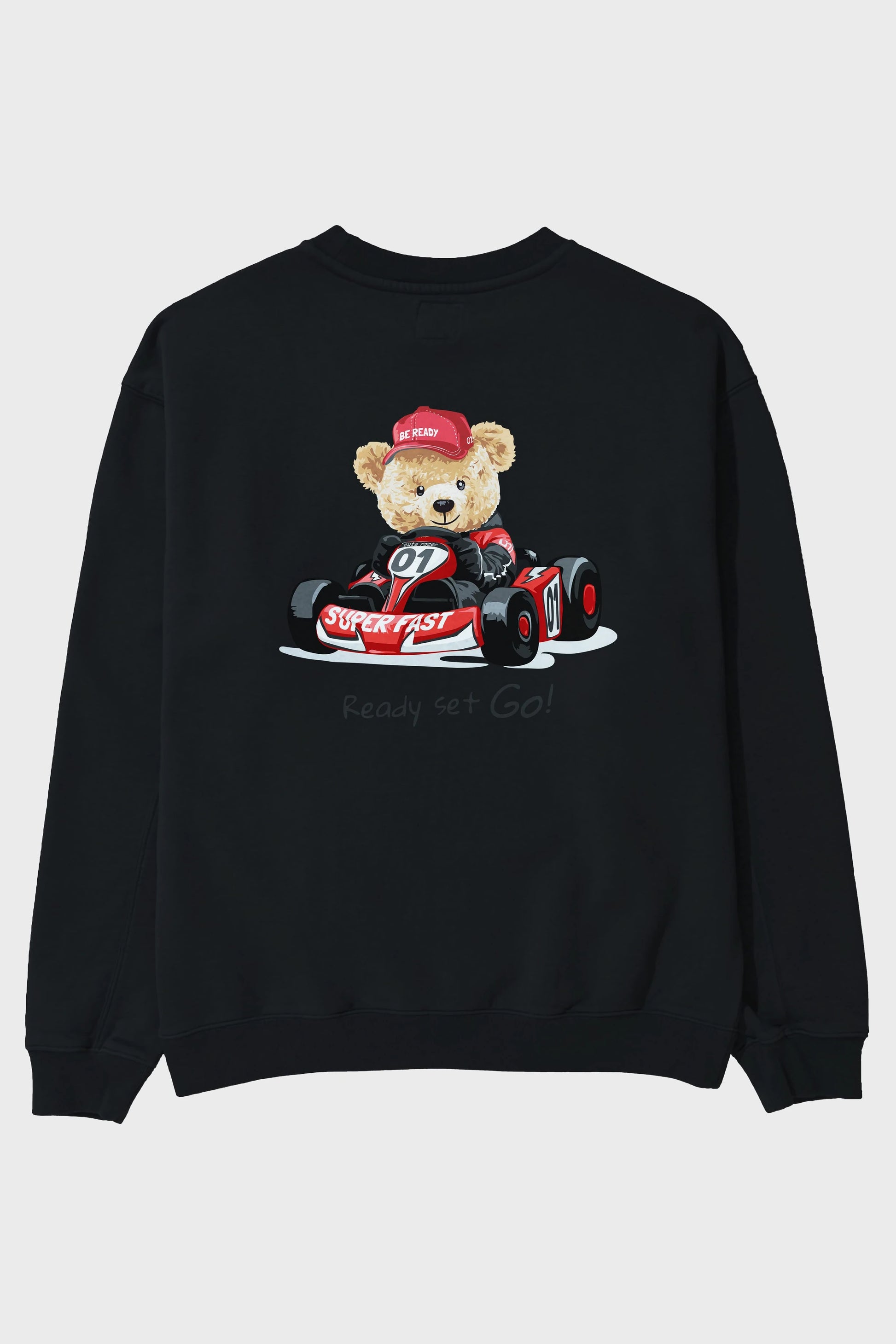 Teddy Bear Ready Set Go Arka Baskılı Oversize Sweatshirt Erkek Kadın Unisex