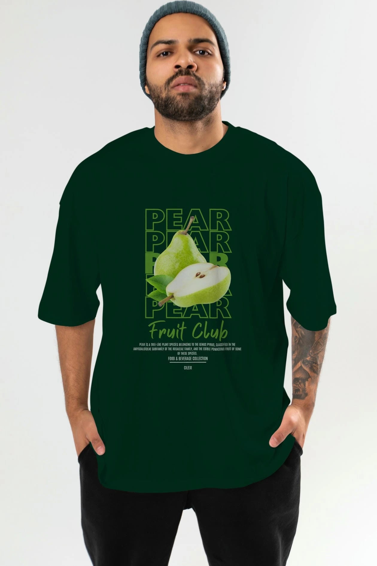 Pear Ön Baskılı Oversize t-shirt Erkek Kadın Pamuk Bisiklet Yaka tişort