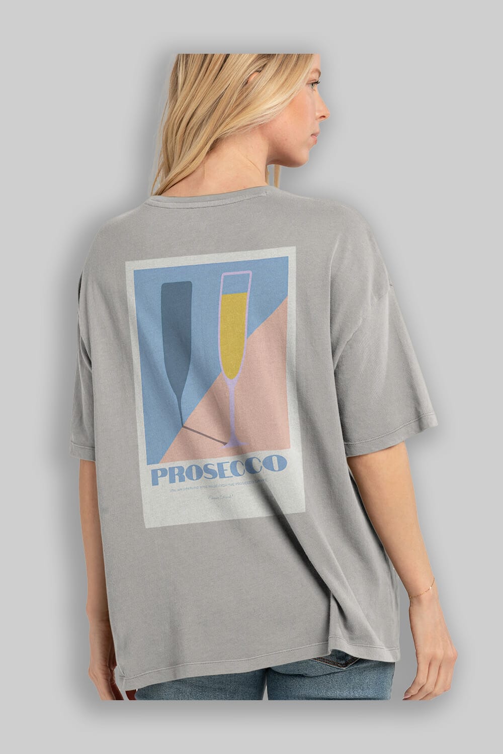 Prosecco Arka Baskılı Oversize t-shirt Erkek Kadın Unisex %100 Pamuk Bisiklet Yaka tişort