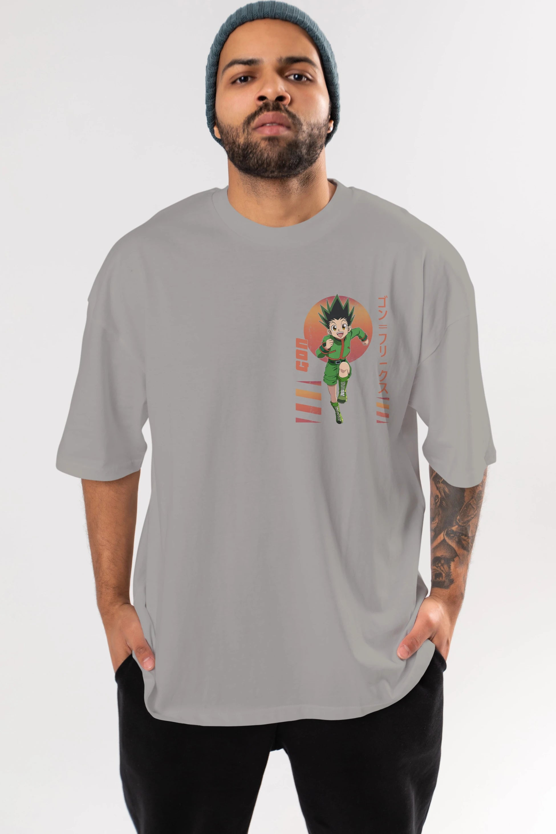 Gon Freecss HUNTER X HUNTER 2 Ön Sol Baskılı Oversize t-shirt Erkek Kadın Unisex %100 Pamuk Bisiklet Yaka tişort