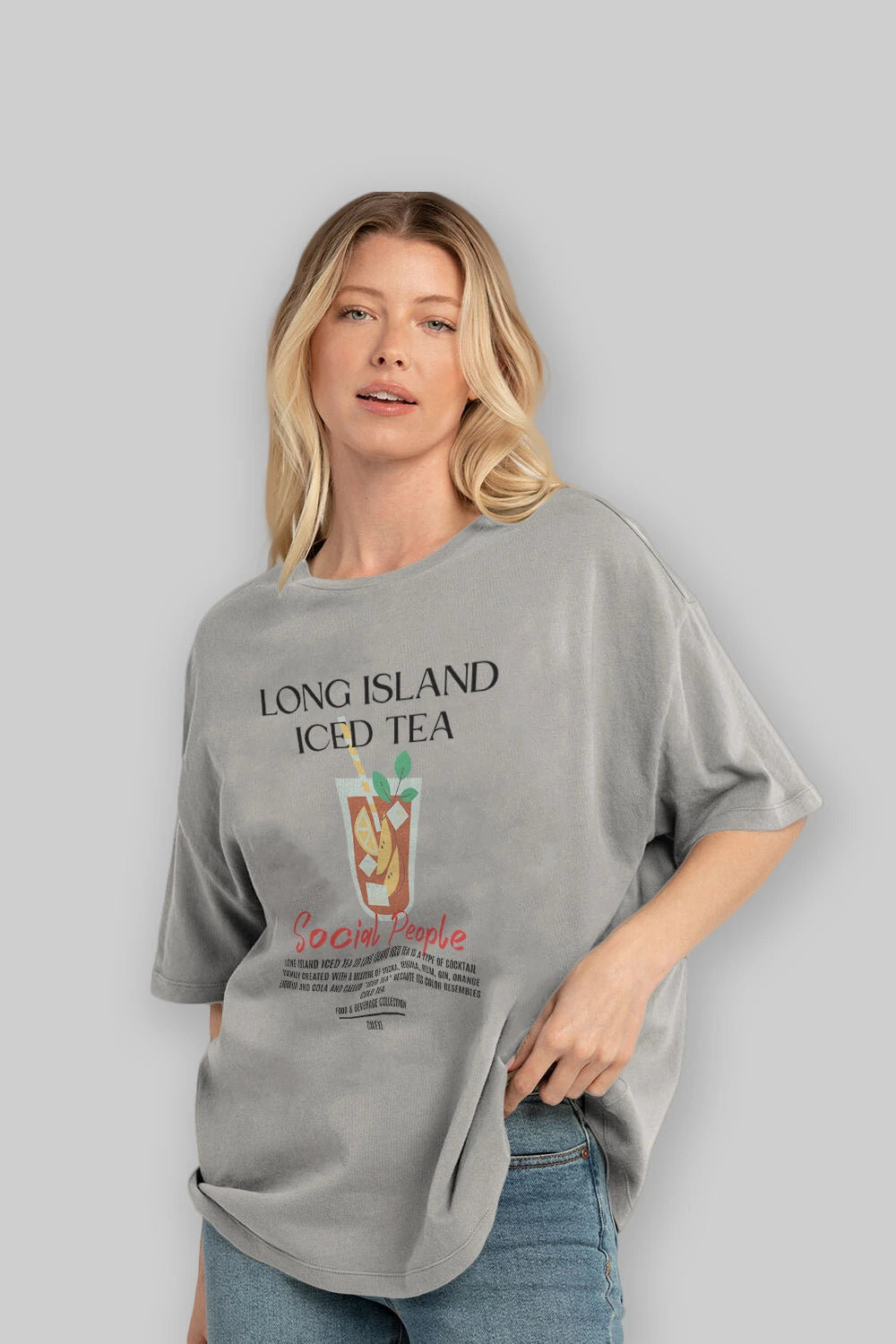 Long Island ıced tea Kokteyl Serisi ön Baskılı Oversize t-shirt Erkek Kadın %100 Pamuk Bisiklet Yaka tişort