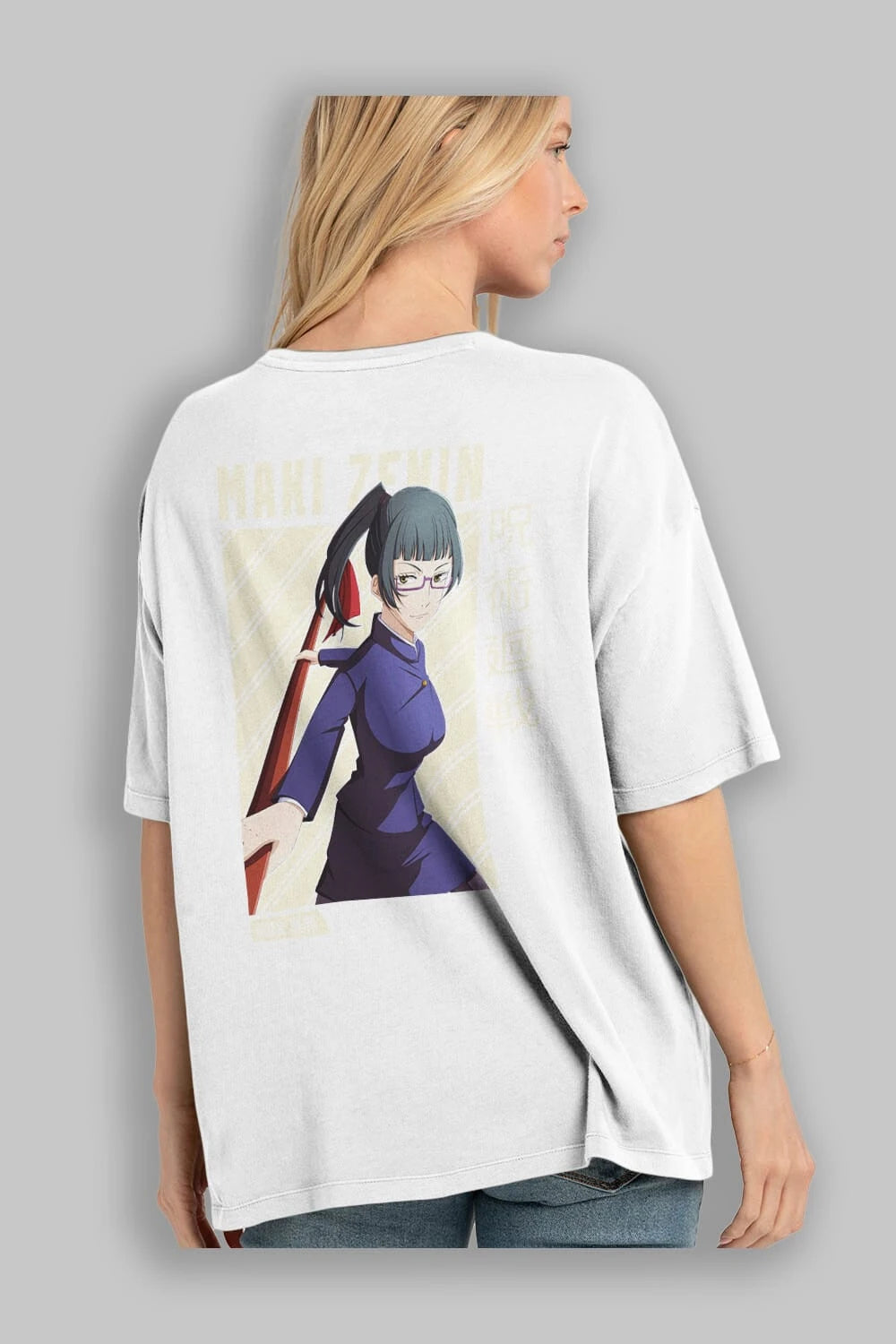 Maki Zenin CHAİNSAWMAN Anime Arka Baskılı Oversize t-shirt Erkek Kadın Unisex