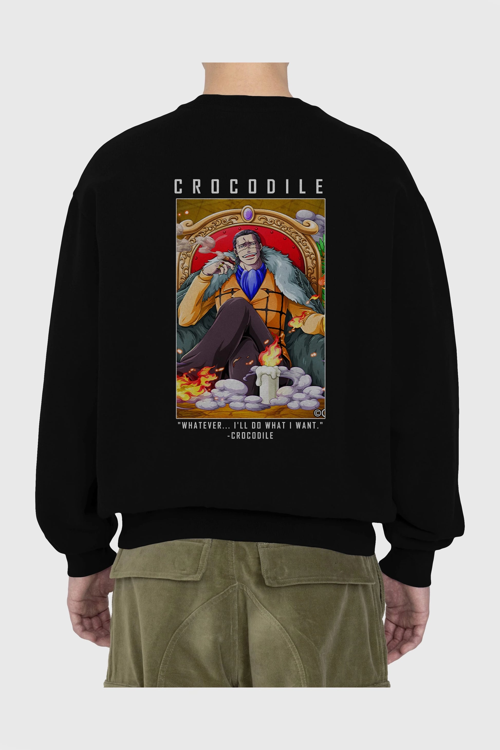 Crocodile Arka Baskılı Anime Oversize Sweatshirt Erkek Kadın Unisex