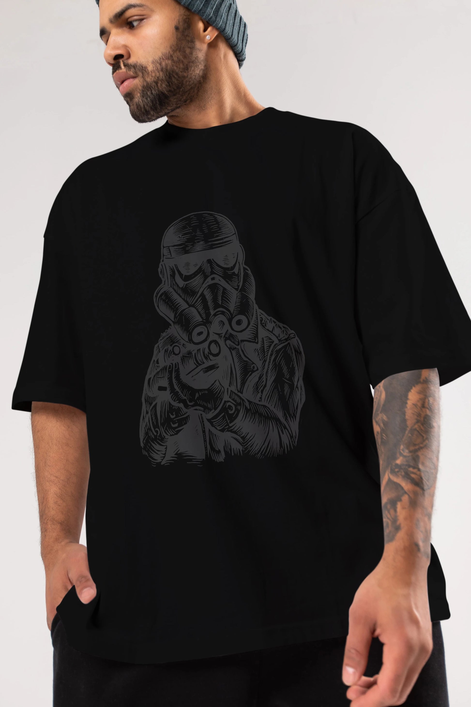 Punktrooper Ön Baskılı Oversize t-shirt Erkek Kadın Unisex %100 Pamuk tişort