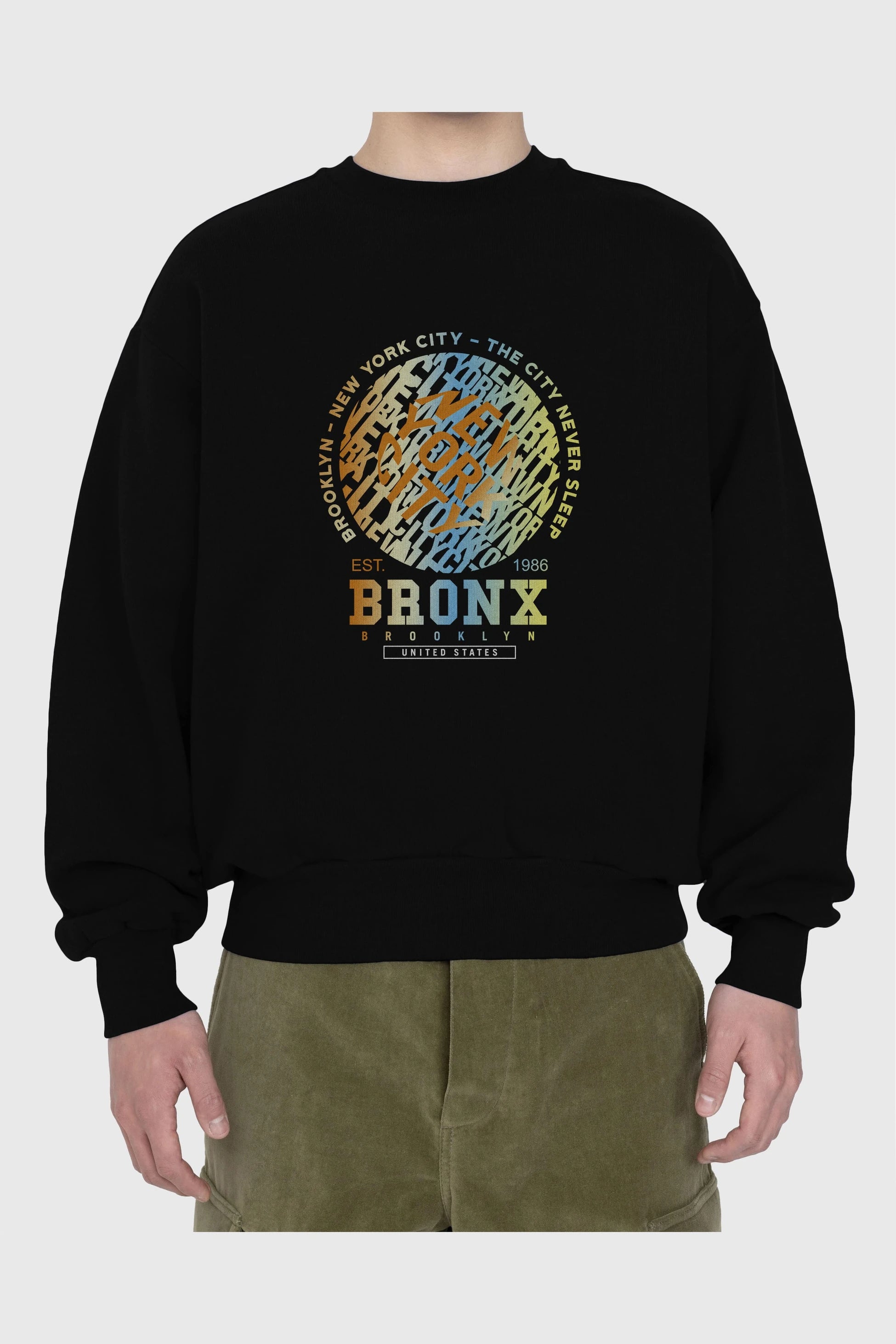 Brooklyn and New York City Ön Baskılı Oversize Sweatshirt Erkek Kadın Unisex