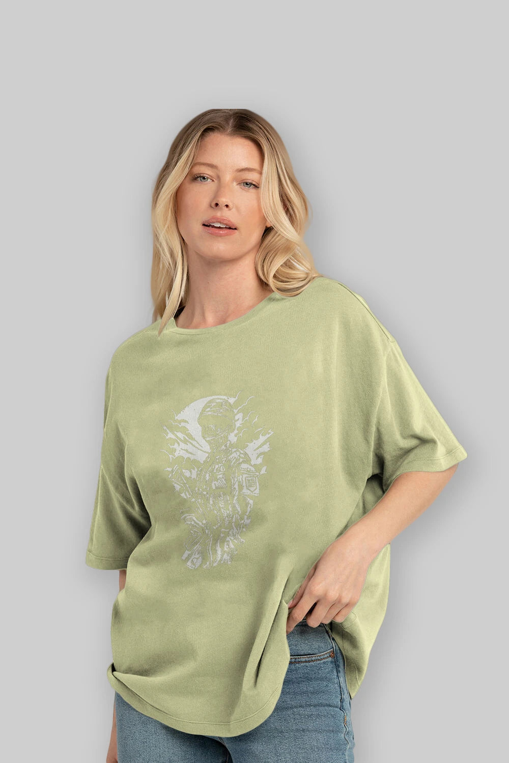 Zombie Soldier Ön Baskılı Oversize t-shirt Erkek Kadın Unisex %100 Pamuk tişort