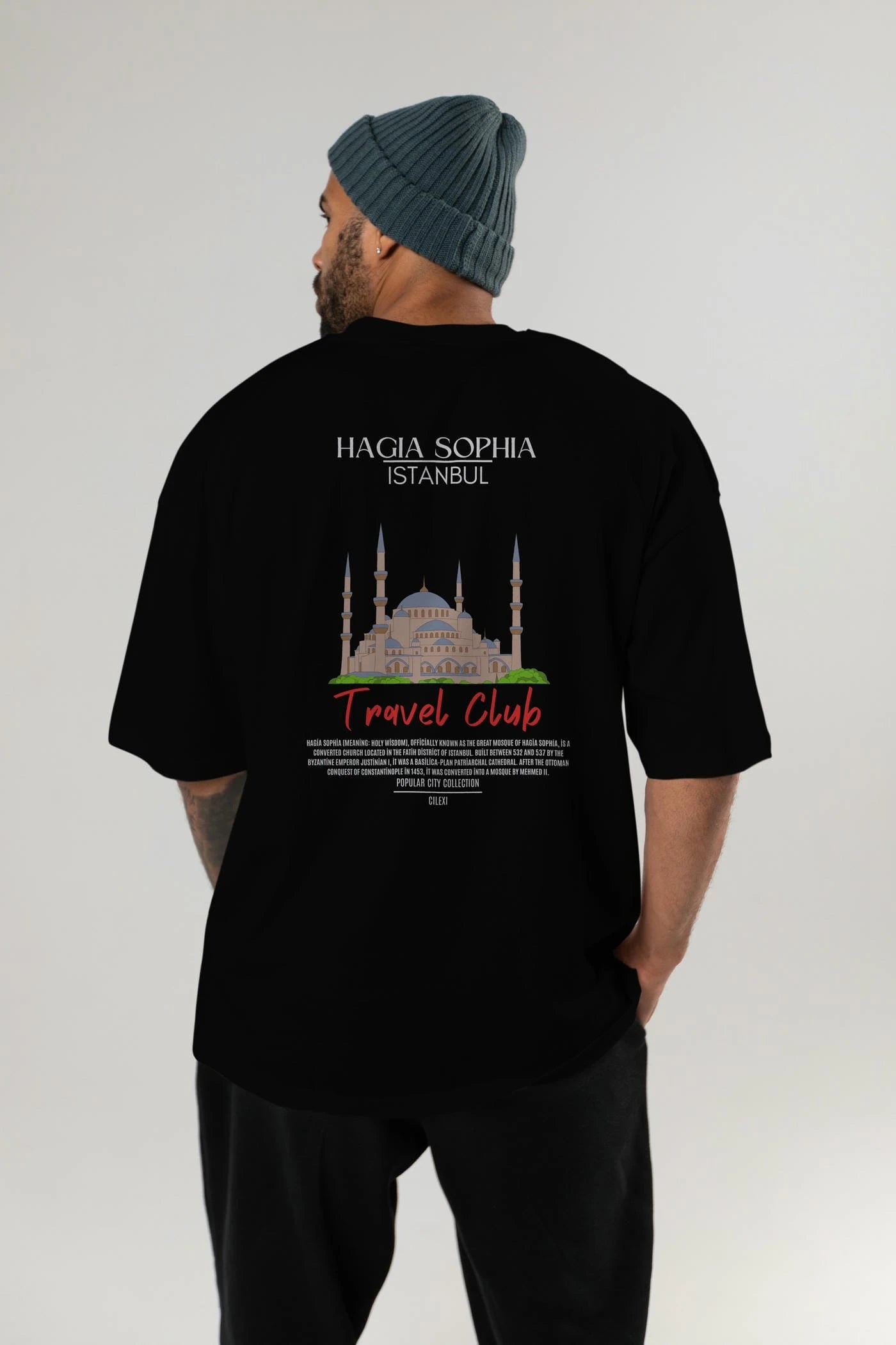 Hagia Sophia İstanbul Arka Baskılı Oversize t-shirt Erkek Kadın Pamuk Bisiklet Yaka tişort