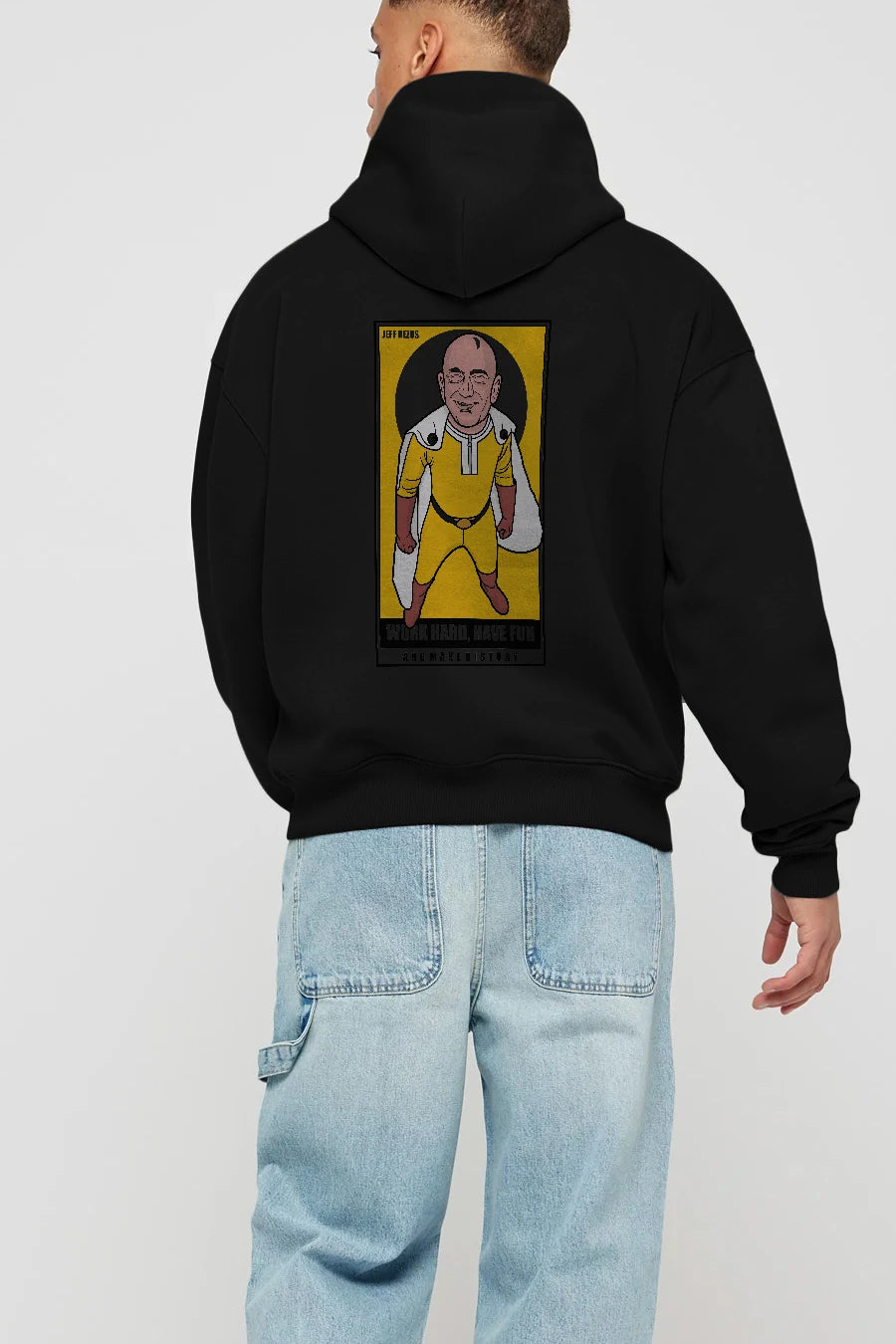 Jeff Bezos Saitama Arka Baskılı Hoodie Oversize Kapüşonlu Sweatshirt Erkek Kadın Unisex