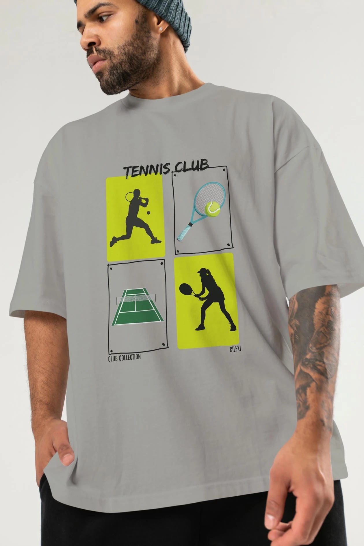 Tennis Club ön Baskılı Oversize t-shirt Erkek Kadın %100 Pamuk Bisiklet Yaka tişort