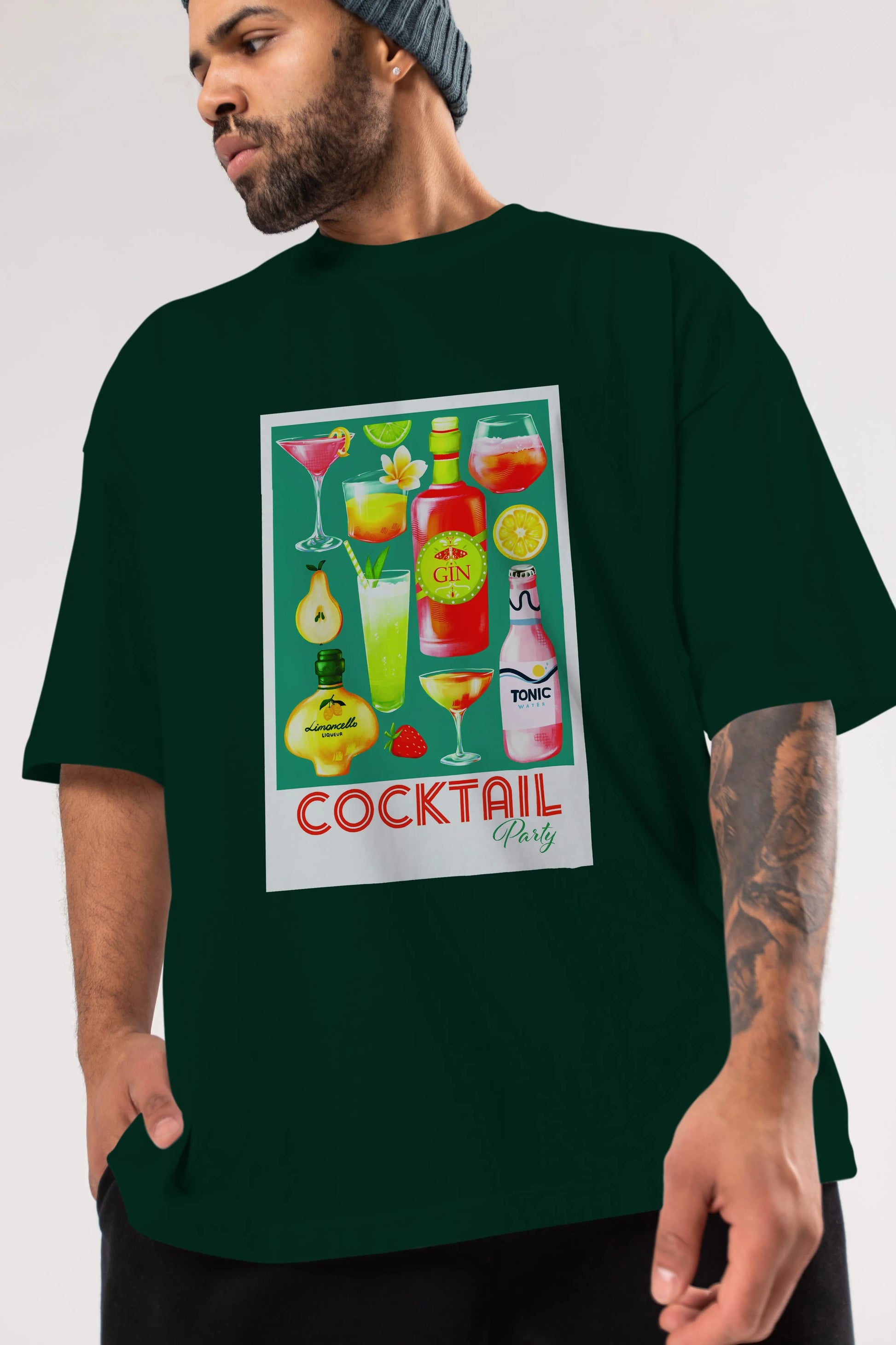 Cocktail Party 2 Ön Baskılı Oversize t-shirt Erkek Kadın Unisex %100 Pamuk Bisiklet Yaka tişort
