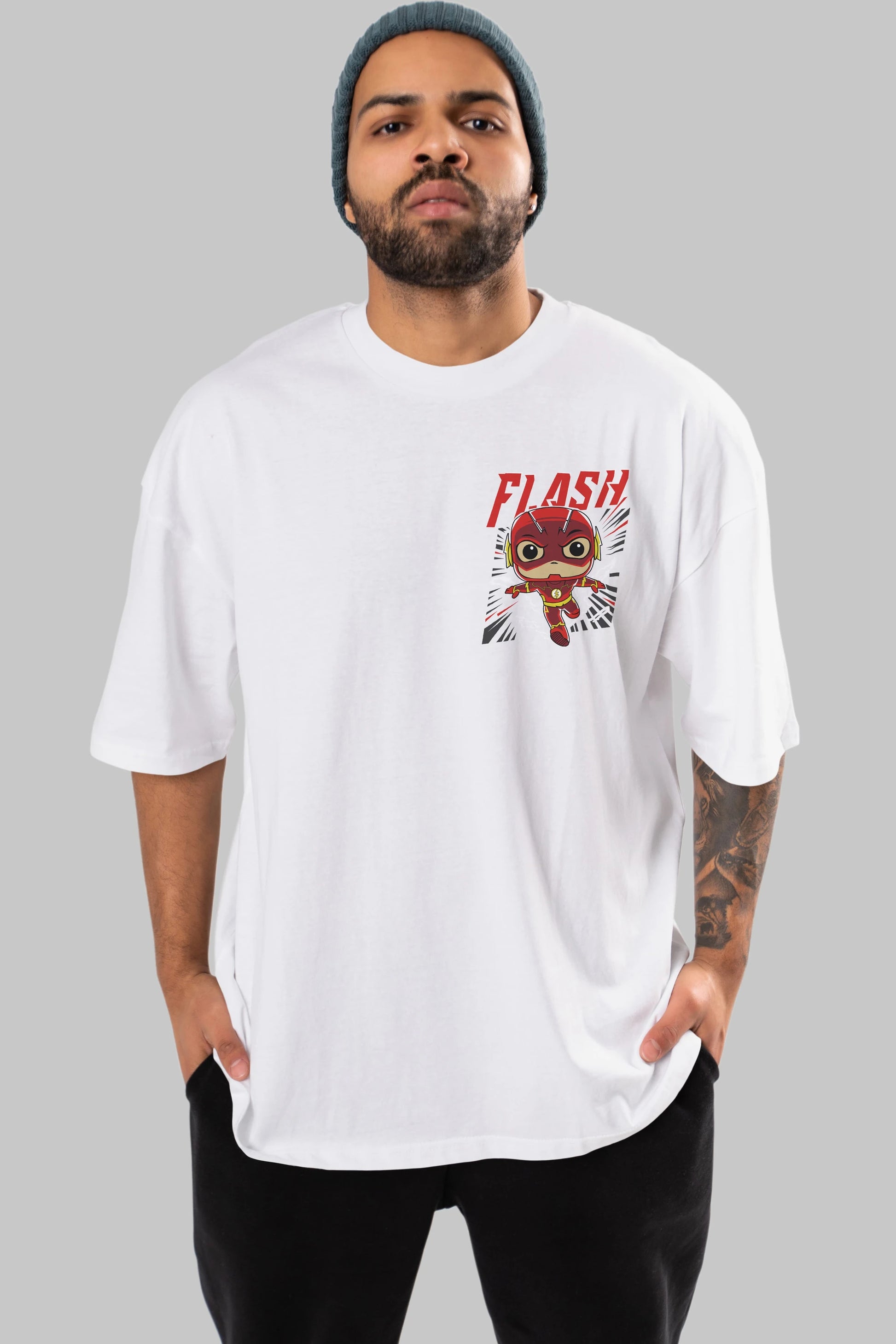 Flash Avengers (4) Ön Sol Baskılı Oversize t-shirt Erkek Kadın Unisex %100 Pamuk Bisiklet Yaka tişort