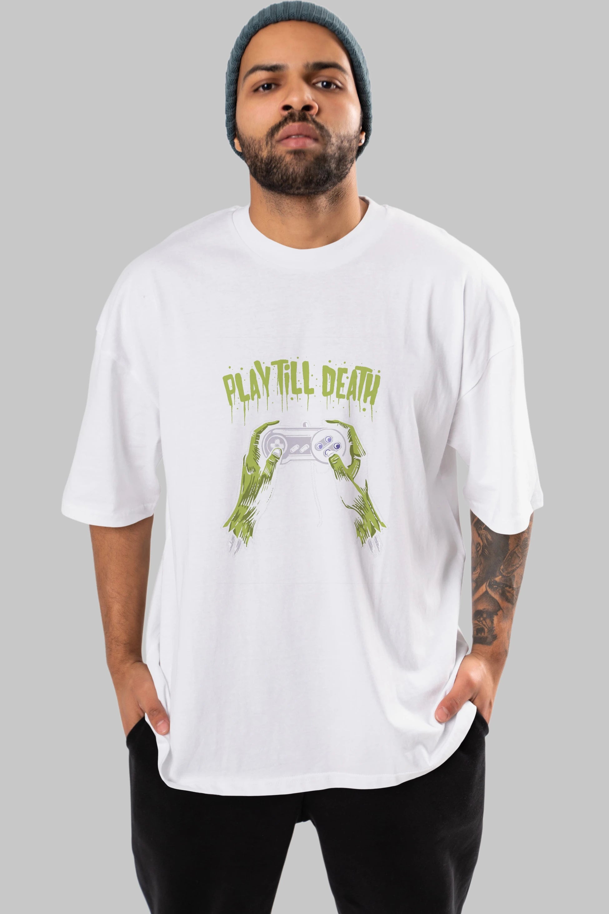 Play Till Death Ön Baskılı Oversize t-shirt Erkek Kadın Unisex %100 Pamuk tişort
