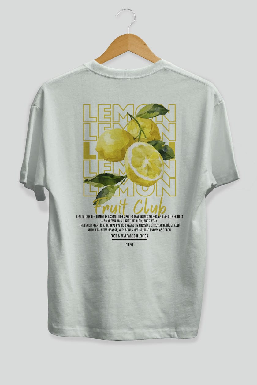 Lemon Arka Baskılı Oversize t-shirt Erkek Kadın Pamuk Bisiklet Yaka tişort