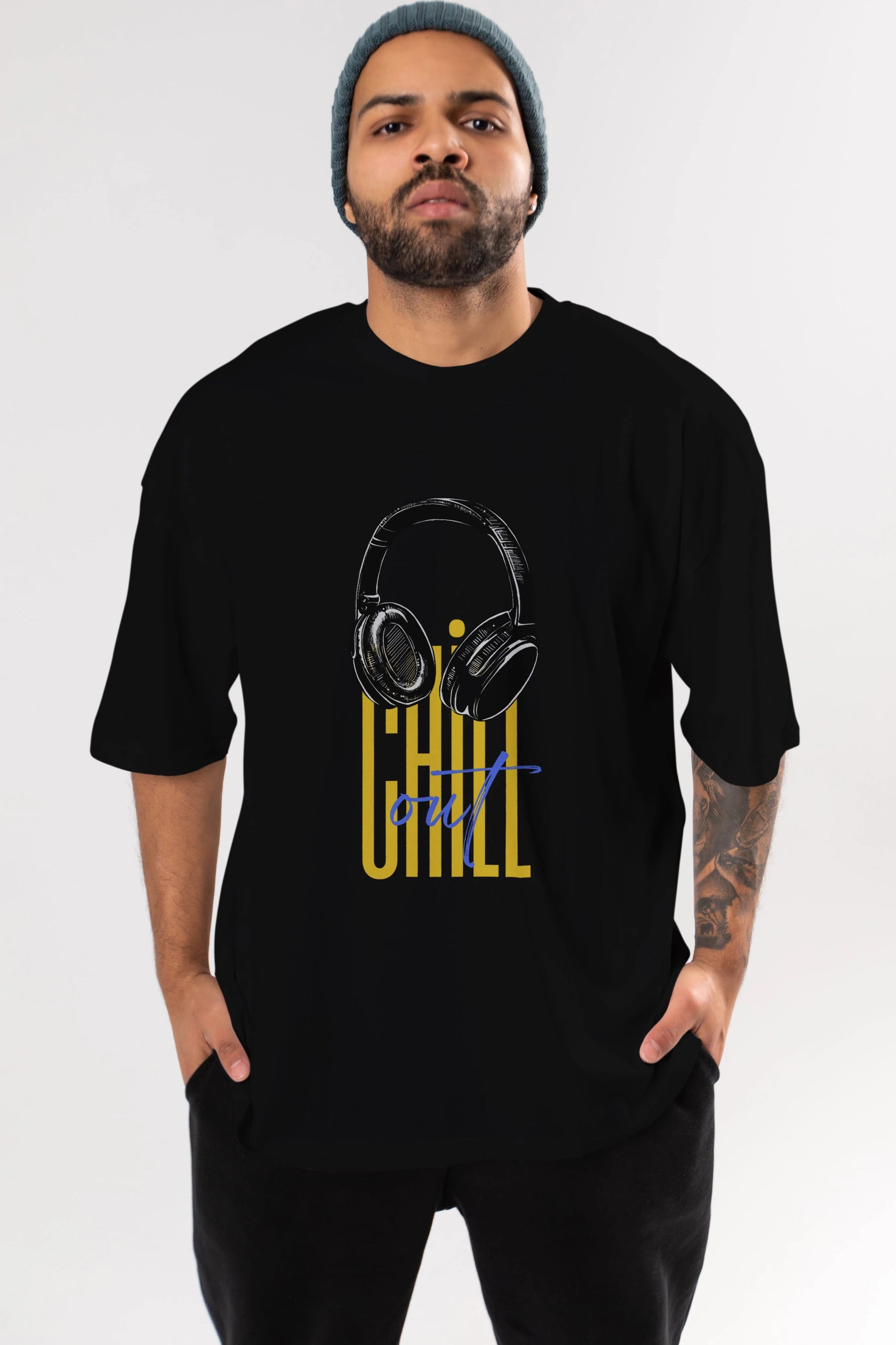 Chill Out Yazılı Ön Baskılı Oversize t-shirt Erkek Kadın Unisex