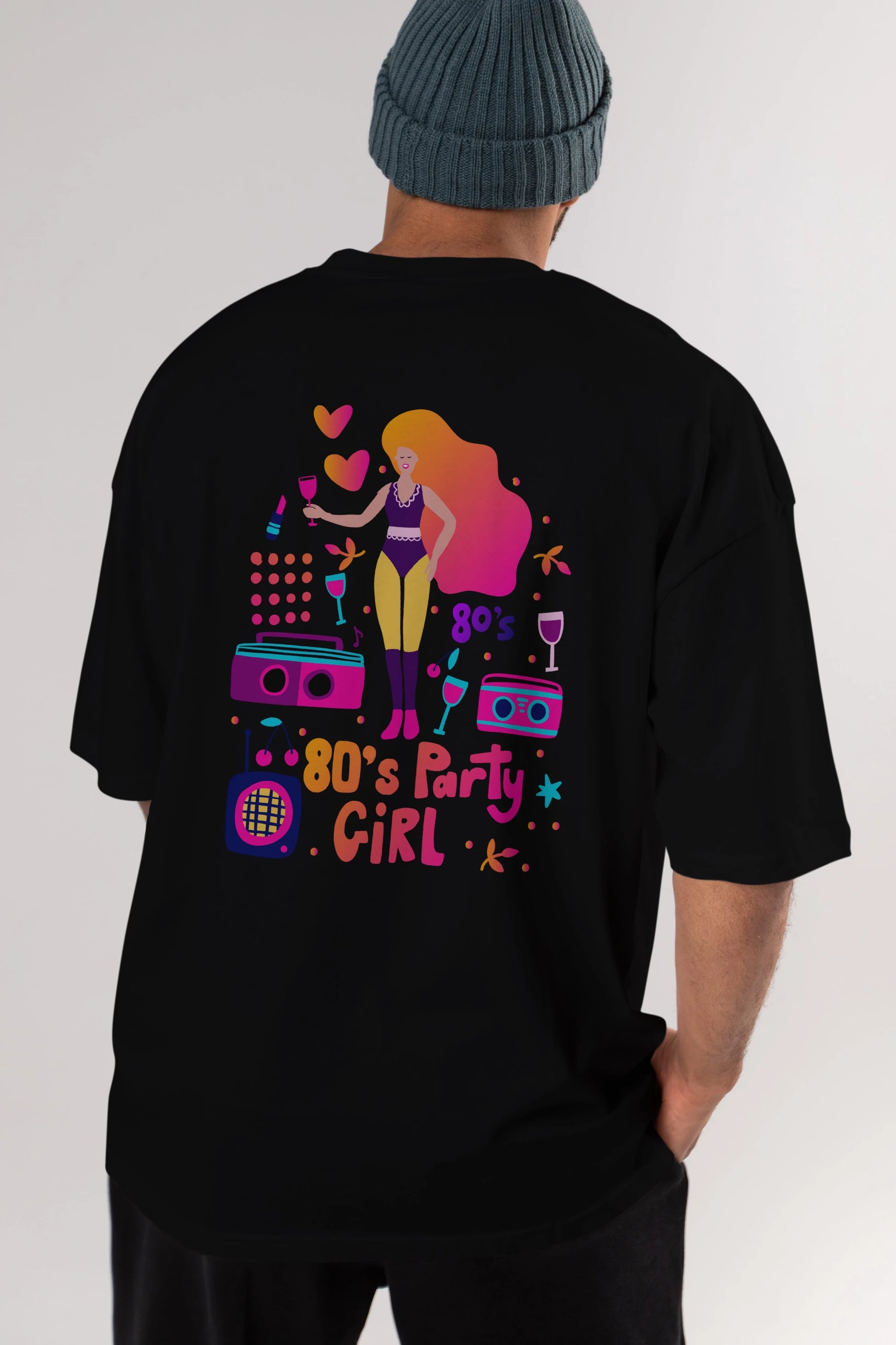Retro Girl Party Arka Baskılı Oversize t-shirt Erkek Kadın Unisex