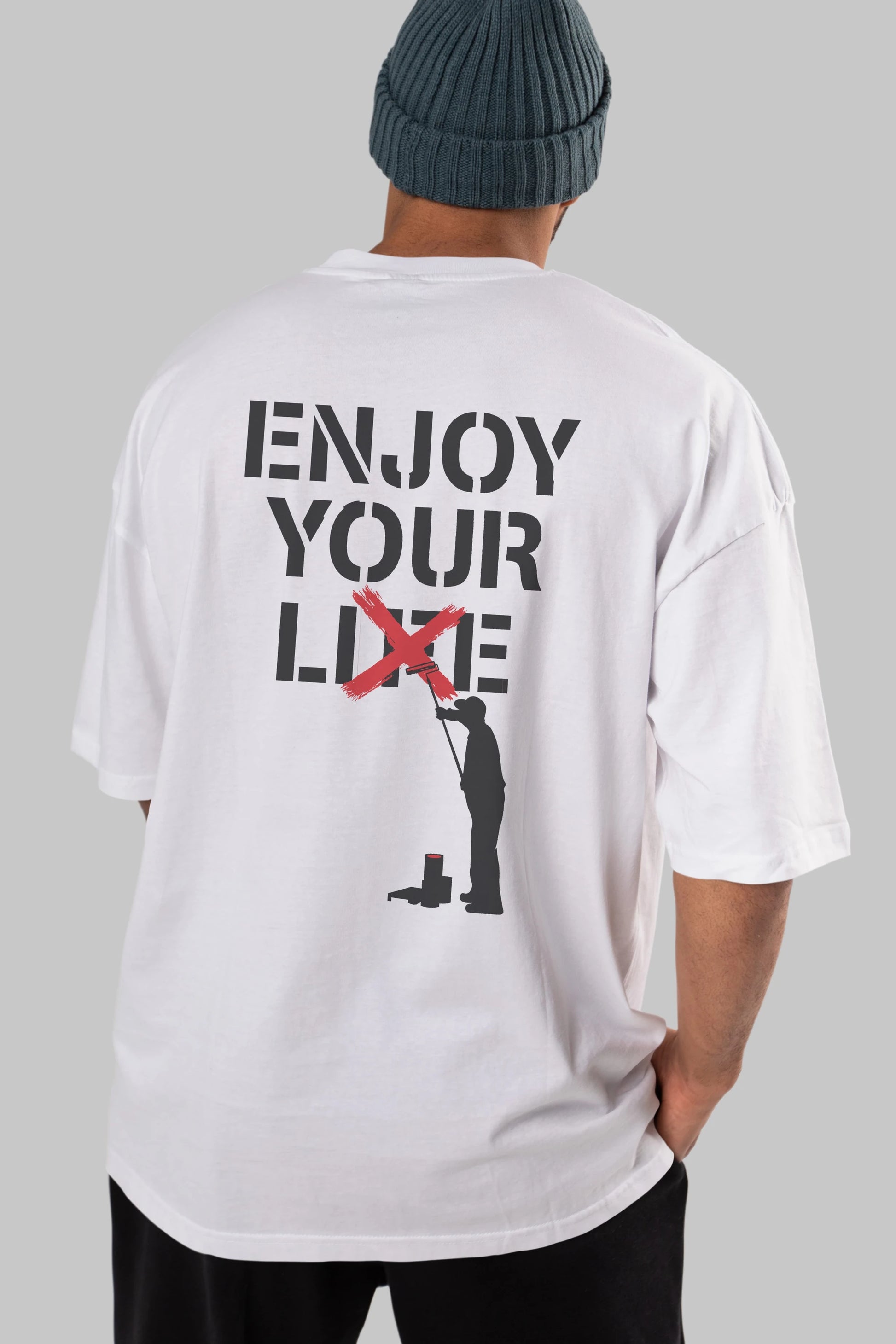 Enjoy Your Lie Arka Baskılı Oversize t-shirt %100 pamuk Erkek Kadın Unisex