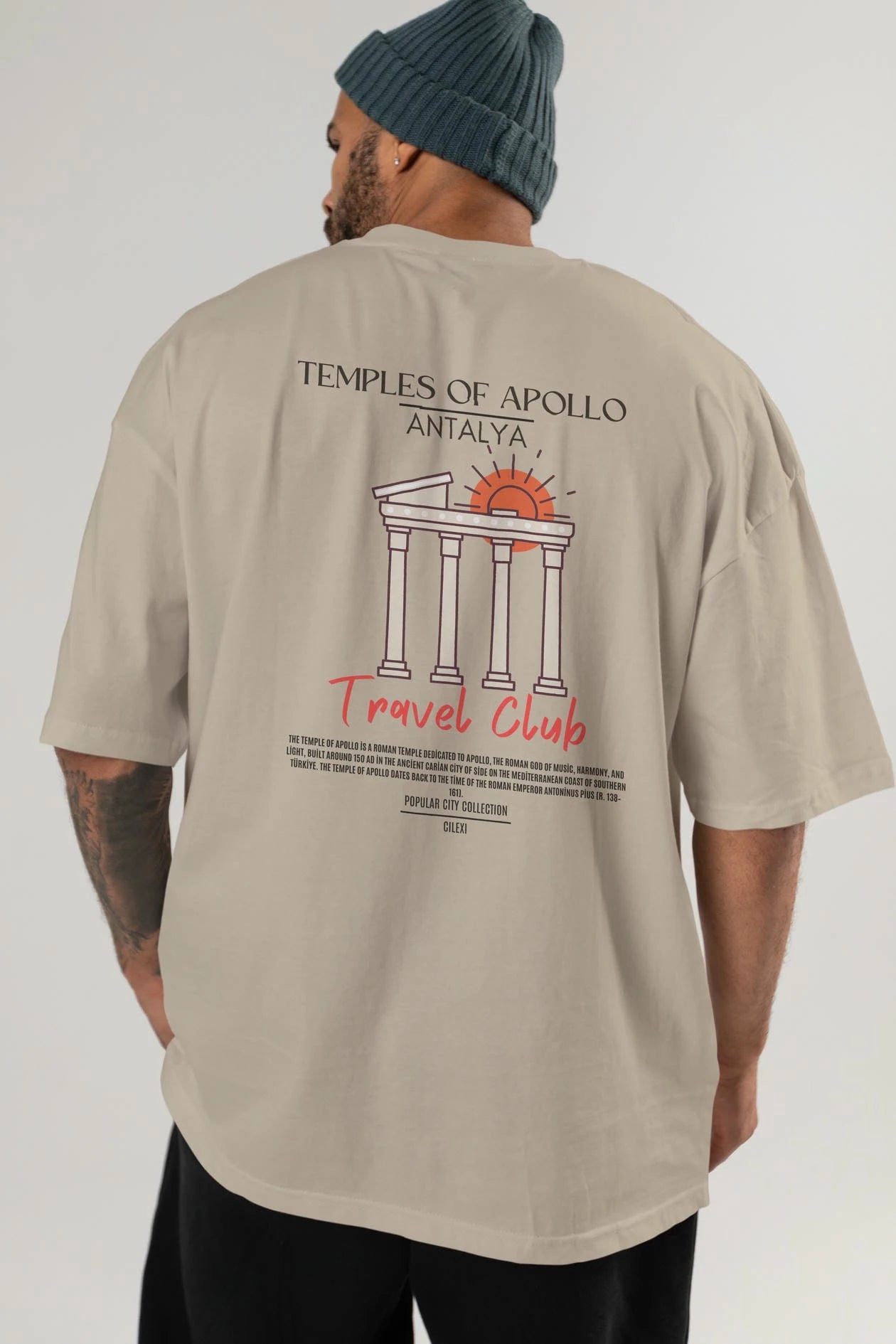 Temples Of Apollo Antalya Arka Baskılı Oversize t-shirt Erkek Kadın Pamuk Bisiklet Yaka tişort