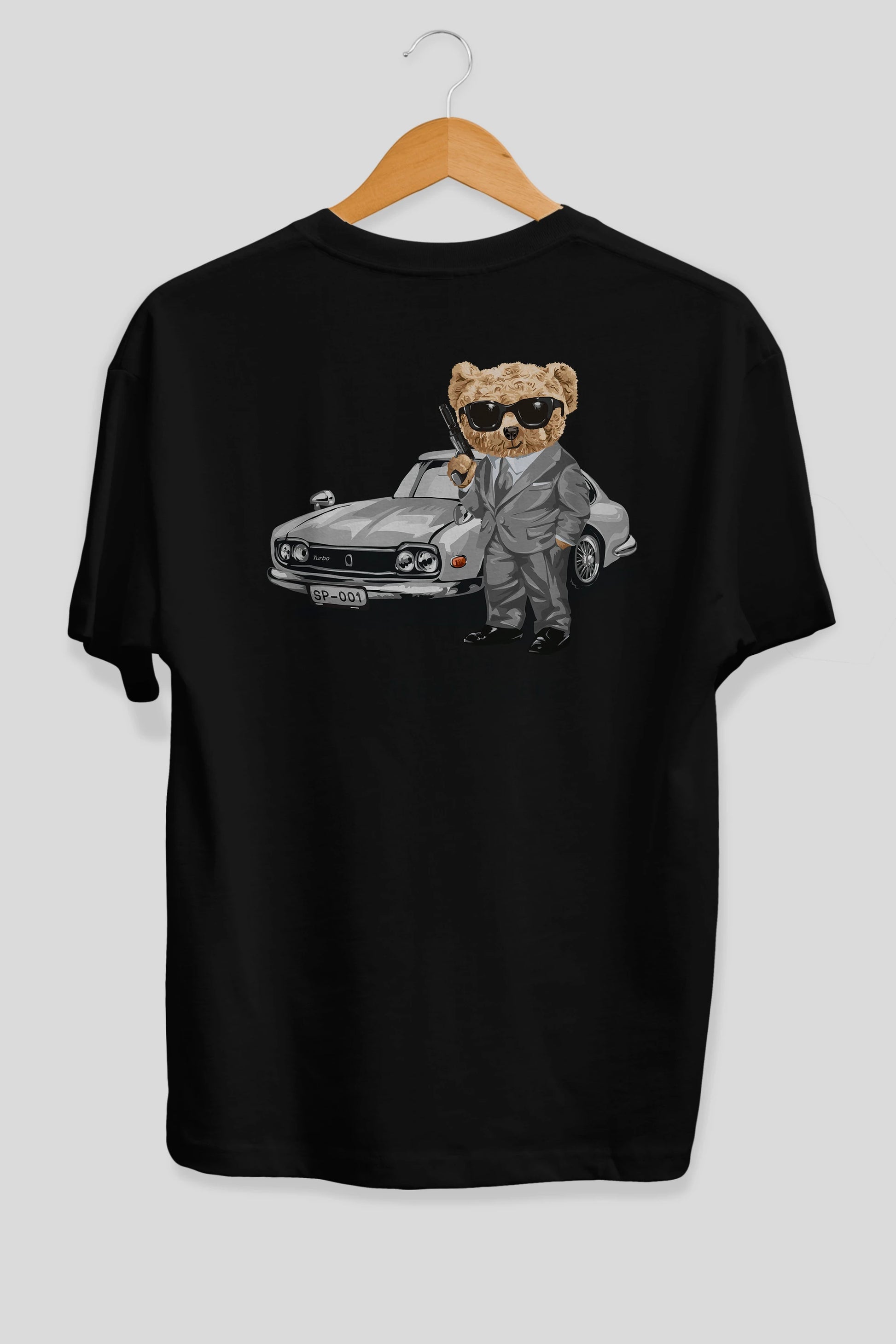 Teddy Bear The Secret Agent Arka Baskılı Oversize t-shirt Erkek Kadın Unisex %100 Pamuk