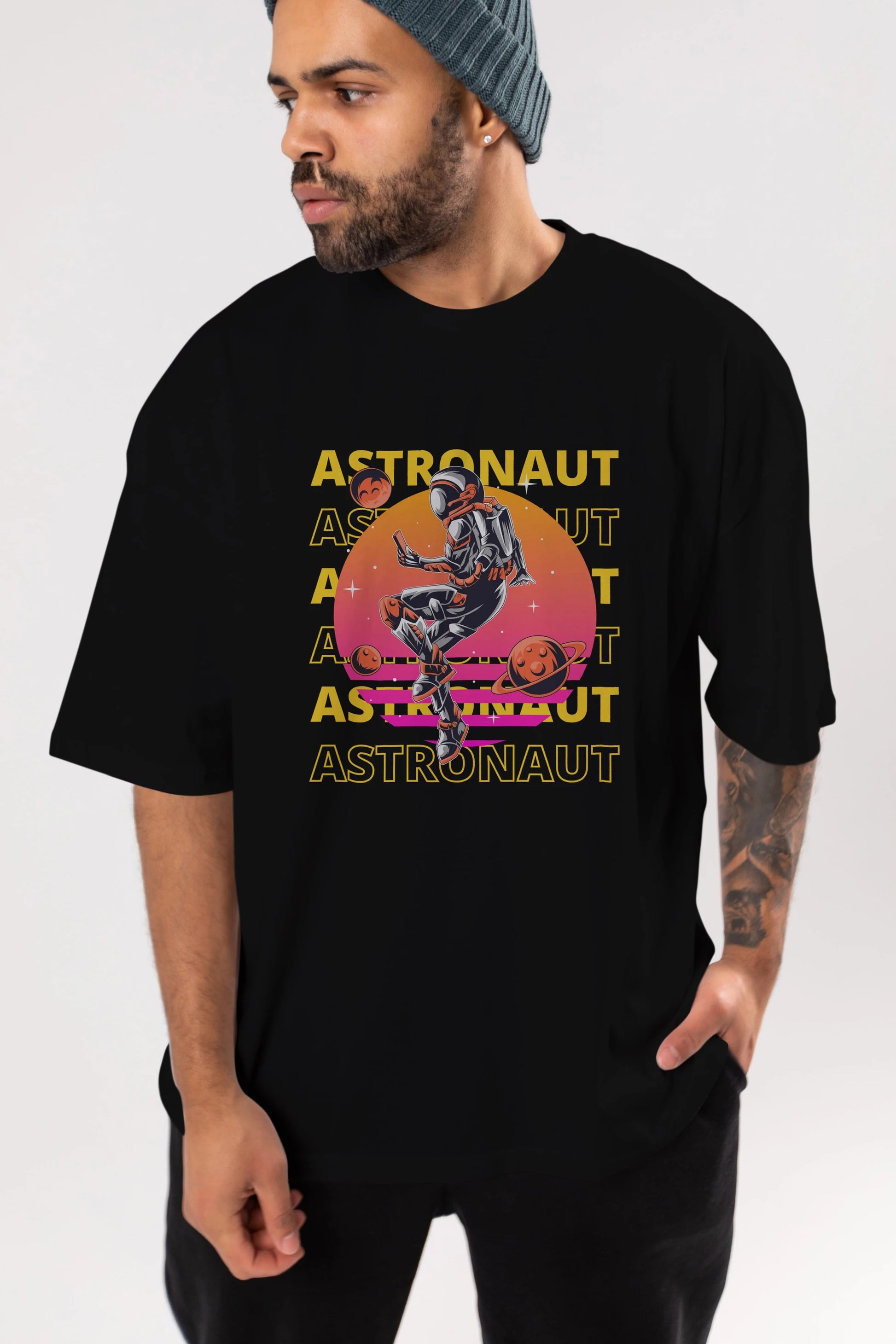 Astronaut Streetwear 2 Ön Baskılı Oversize t-shirt Erkek Kadın Unisex