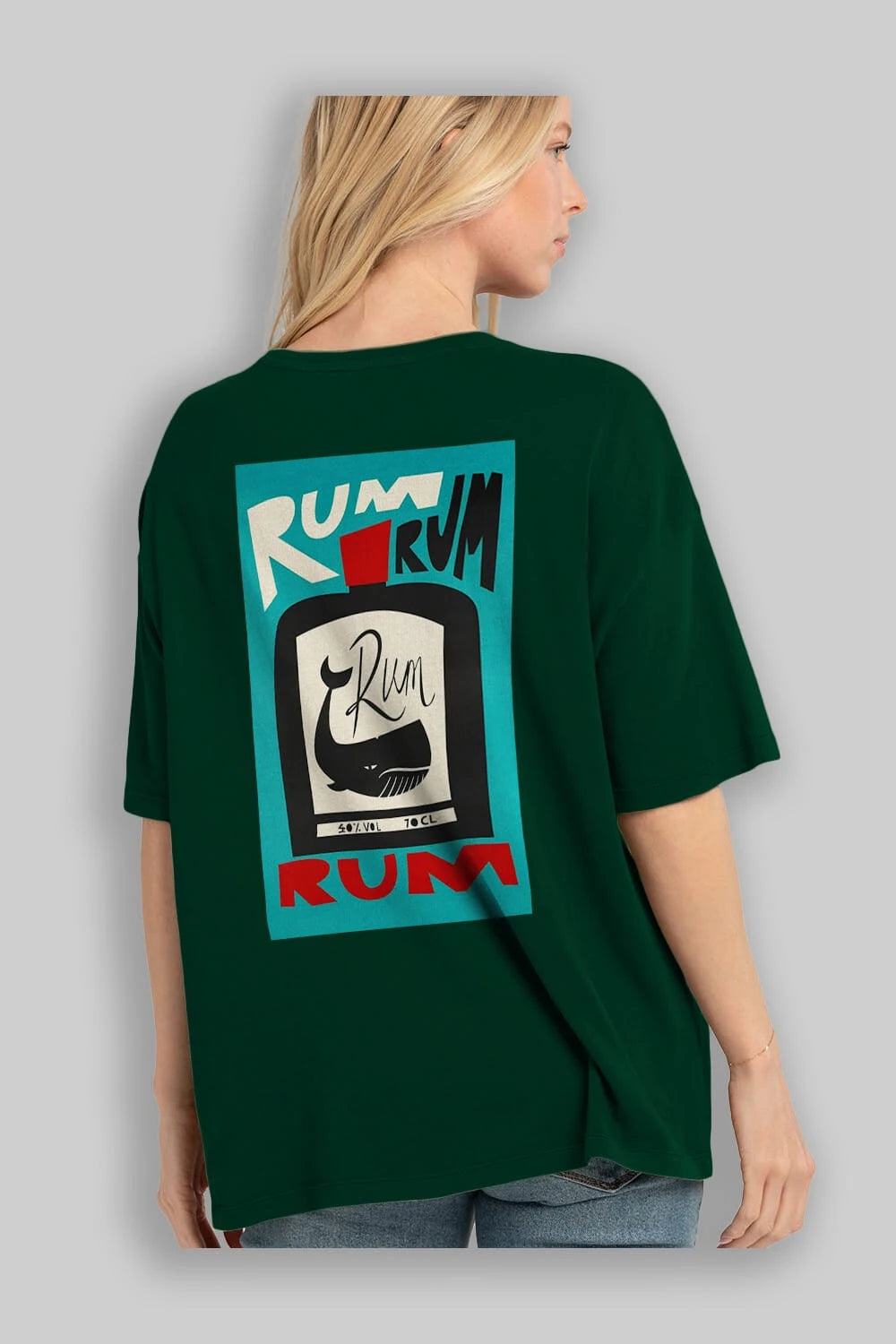 Rum Arka Baskılı Oversize t-shirt Erkek Kadın Unisex %100 Pamuk Bisiklet Yaka tişort