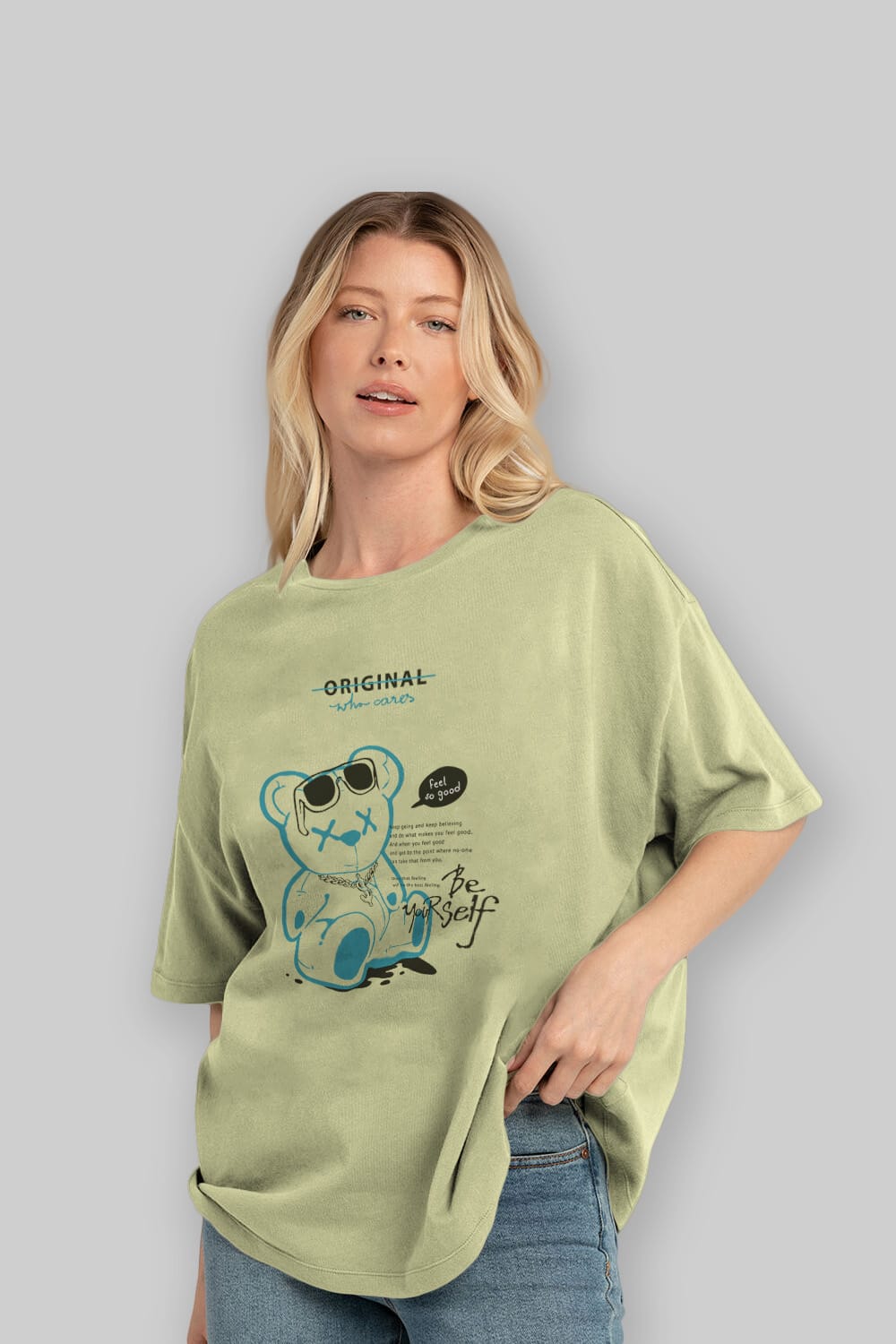 Feel So Good Bear Ön Baskılı Oversize t-shirt Erkek Kadın Unisex