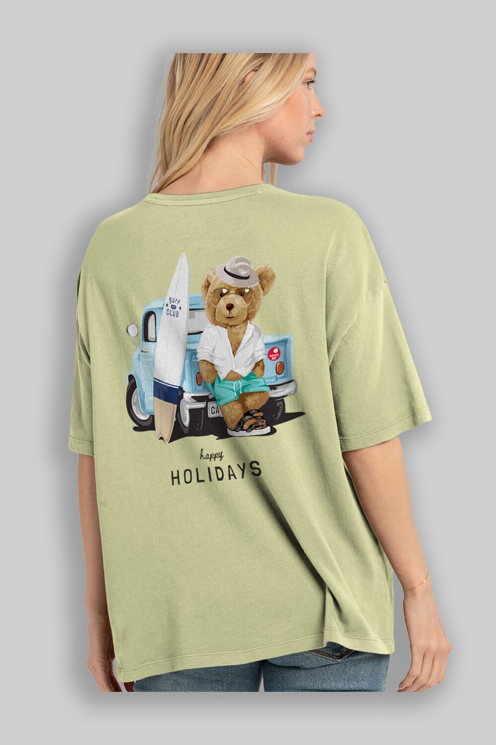 Teddy Bear Surf Club Arka Baskılı Oversize t-shirt Erkek Kadın Unisex %100 Pamuk