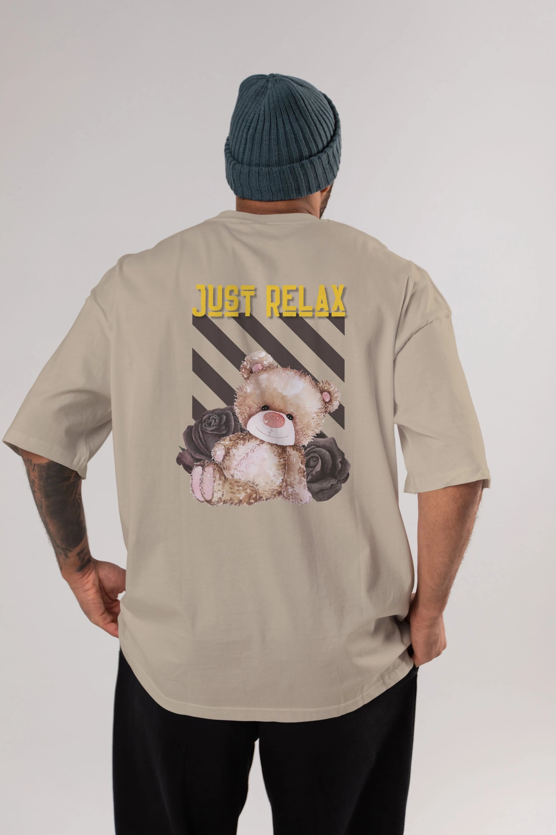 Just Relax Teddy Bear Arka Baskılı Oversize t-shirt Erkek Kadın Unisex