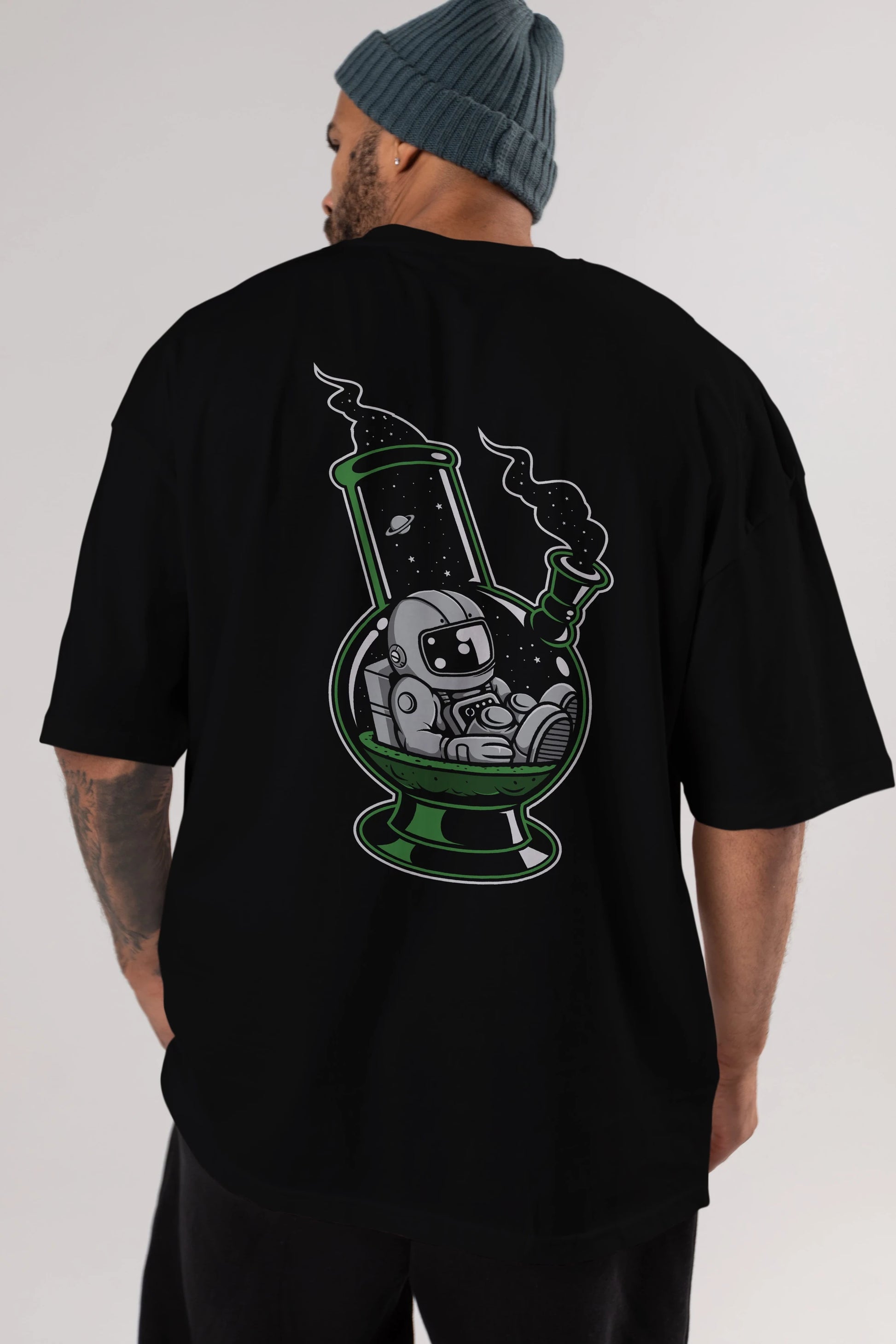 Astronaut Bong Arka Baskılı Oversize t-shirt Erkek Kadın Unisex