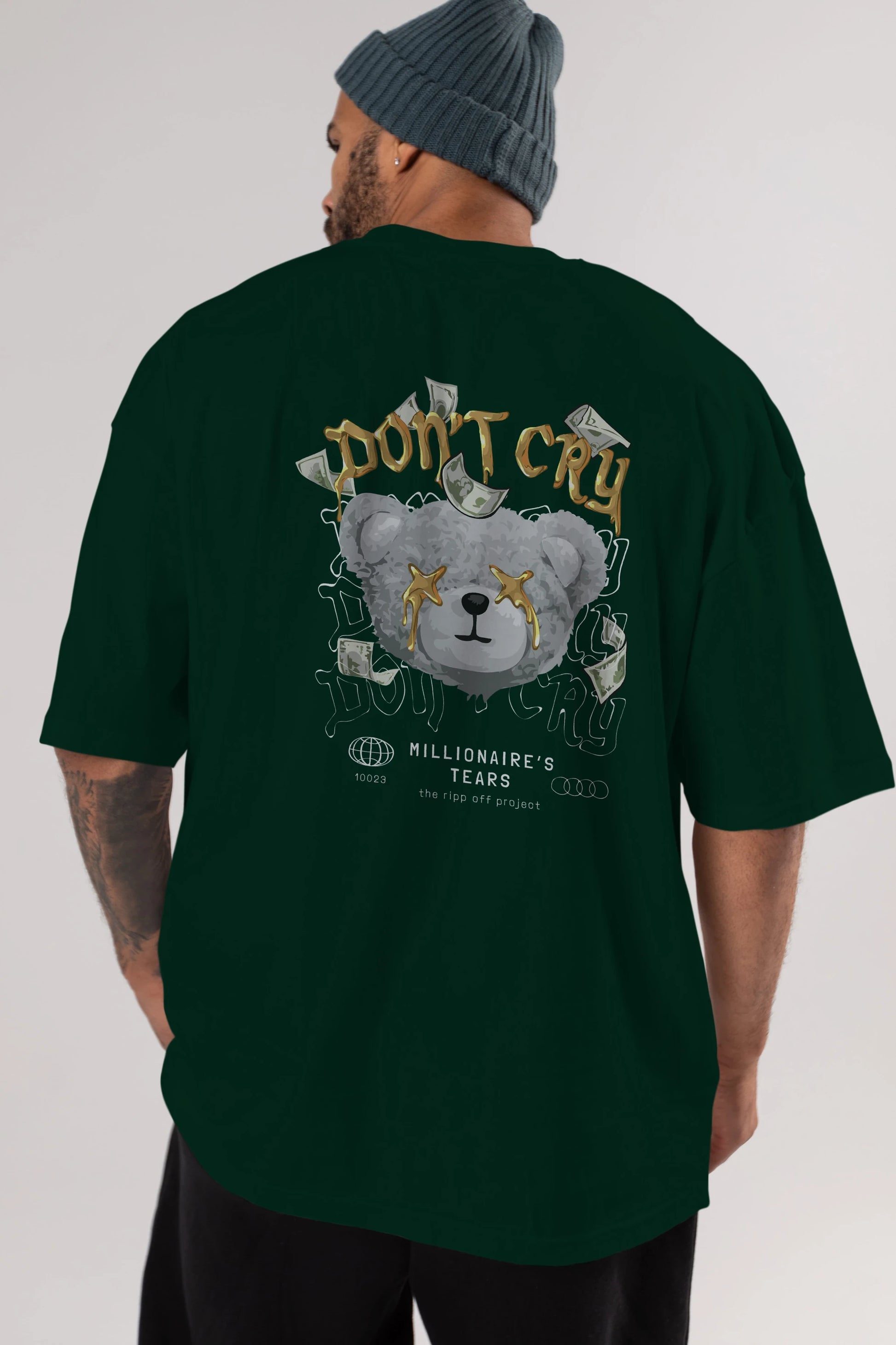 Dont Cry Bear Arka Baskılı Oversize t-shirt Erkek Kadın Unisex