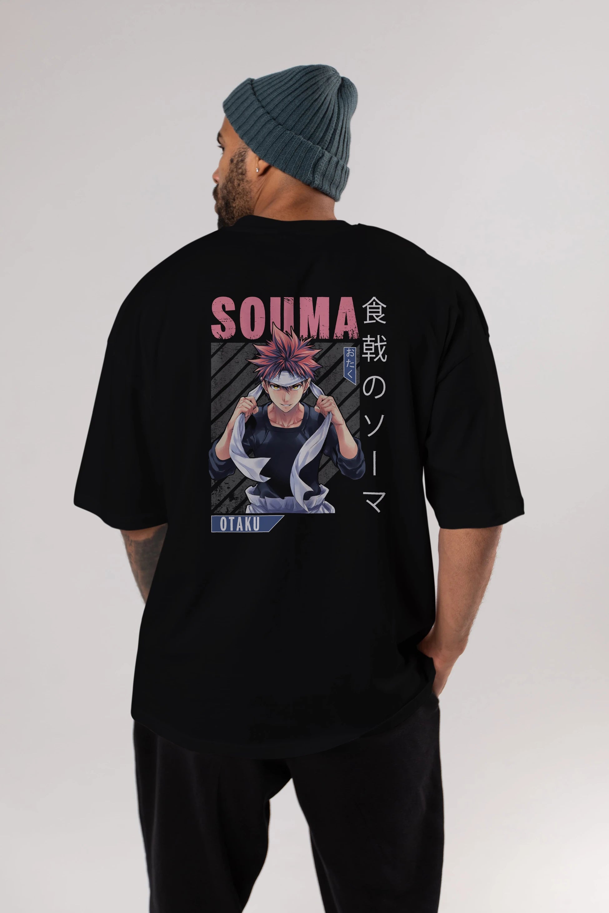 Souma Yukihira 8 Anime Arka Baskılı Oversize t-shirt Erkek Kadın Unisex