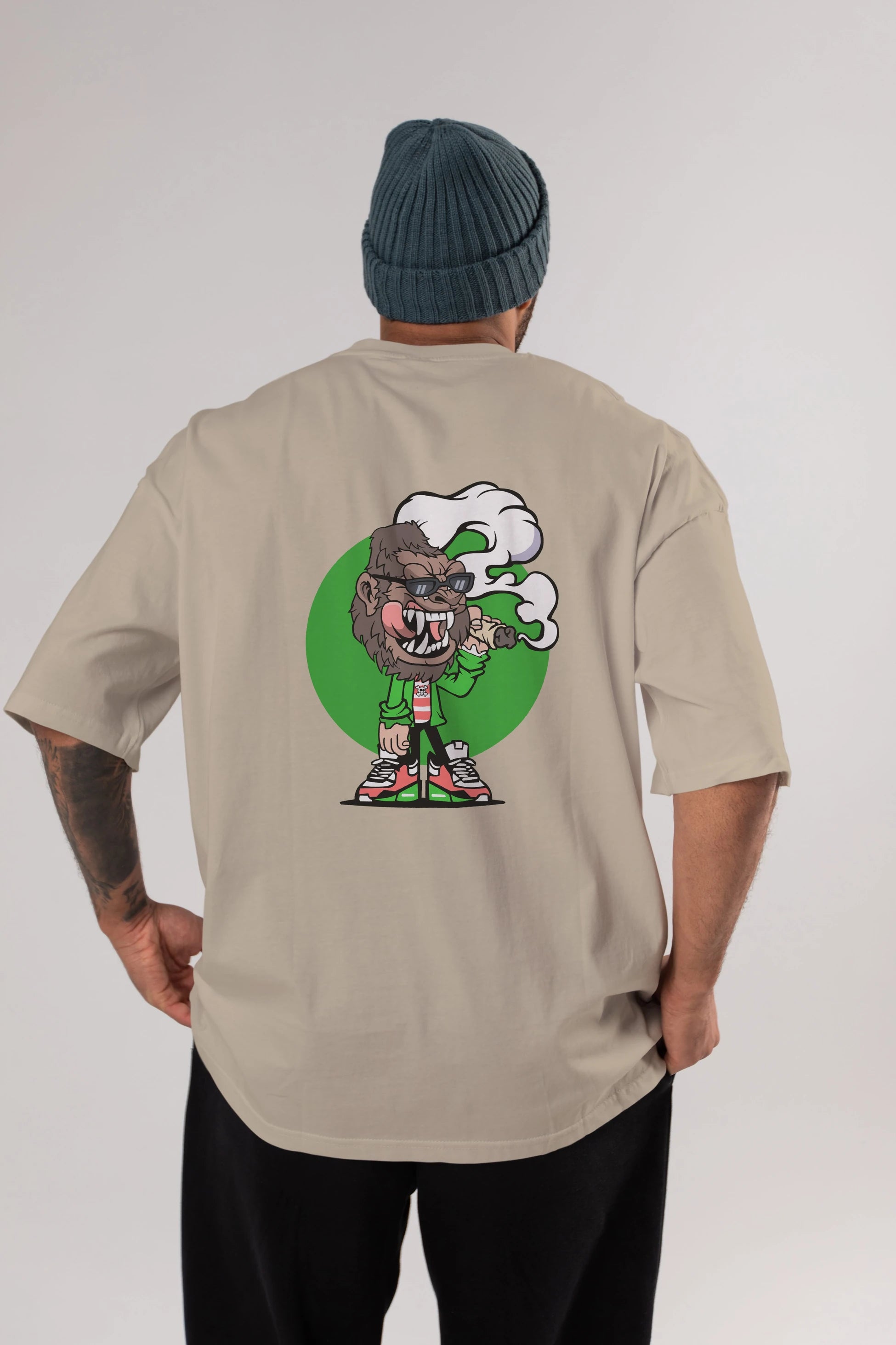 Gorilla Smoker Arka Baskılı Oversize t-shirt Erkek Kadın Unisex %100 Pamuk tişort