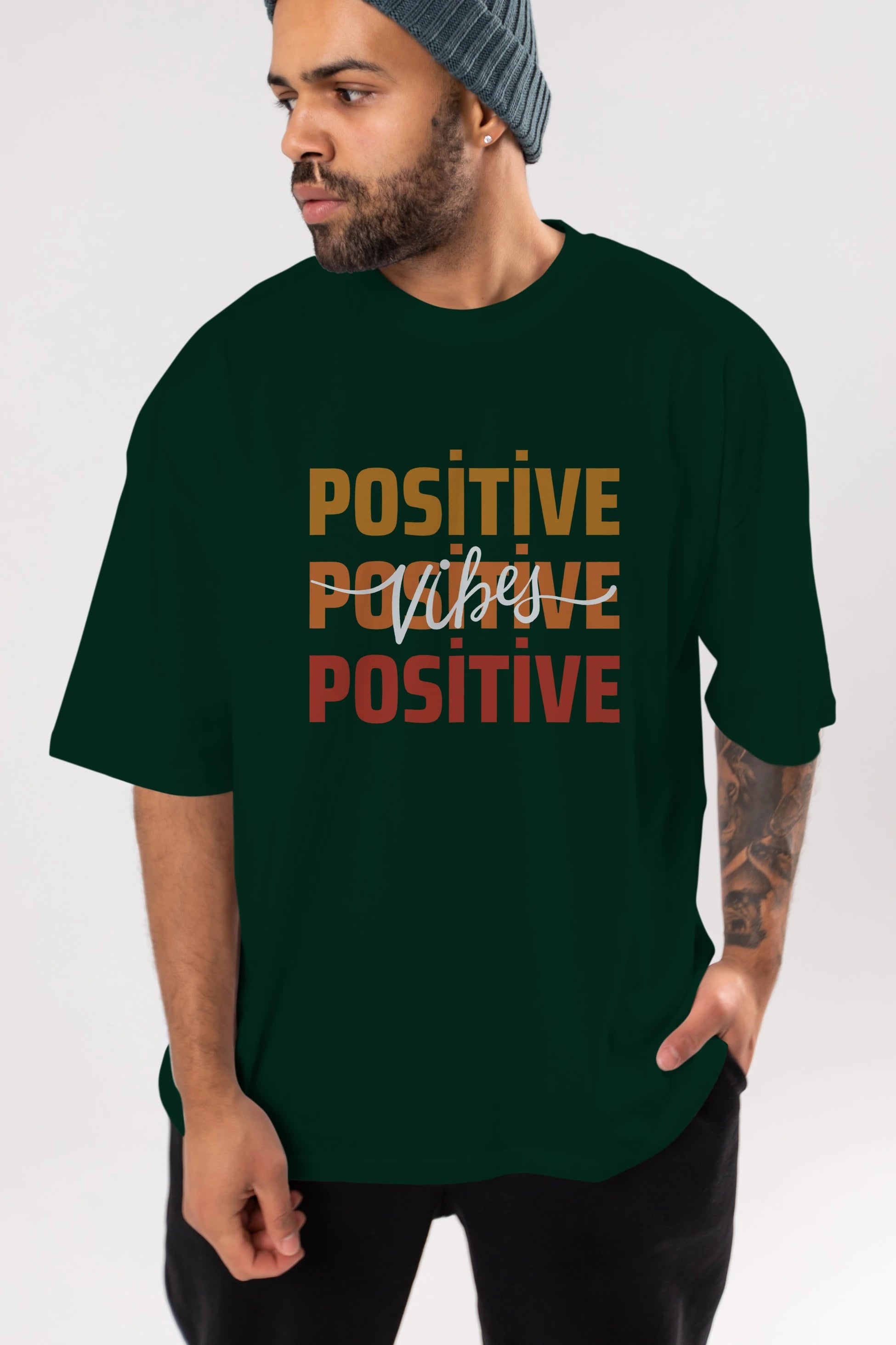 Positive Vibes 2 Ön Baskılı Oversize t-shirt Erkek Kadın Unisex