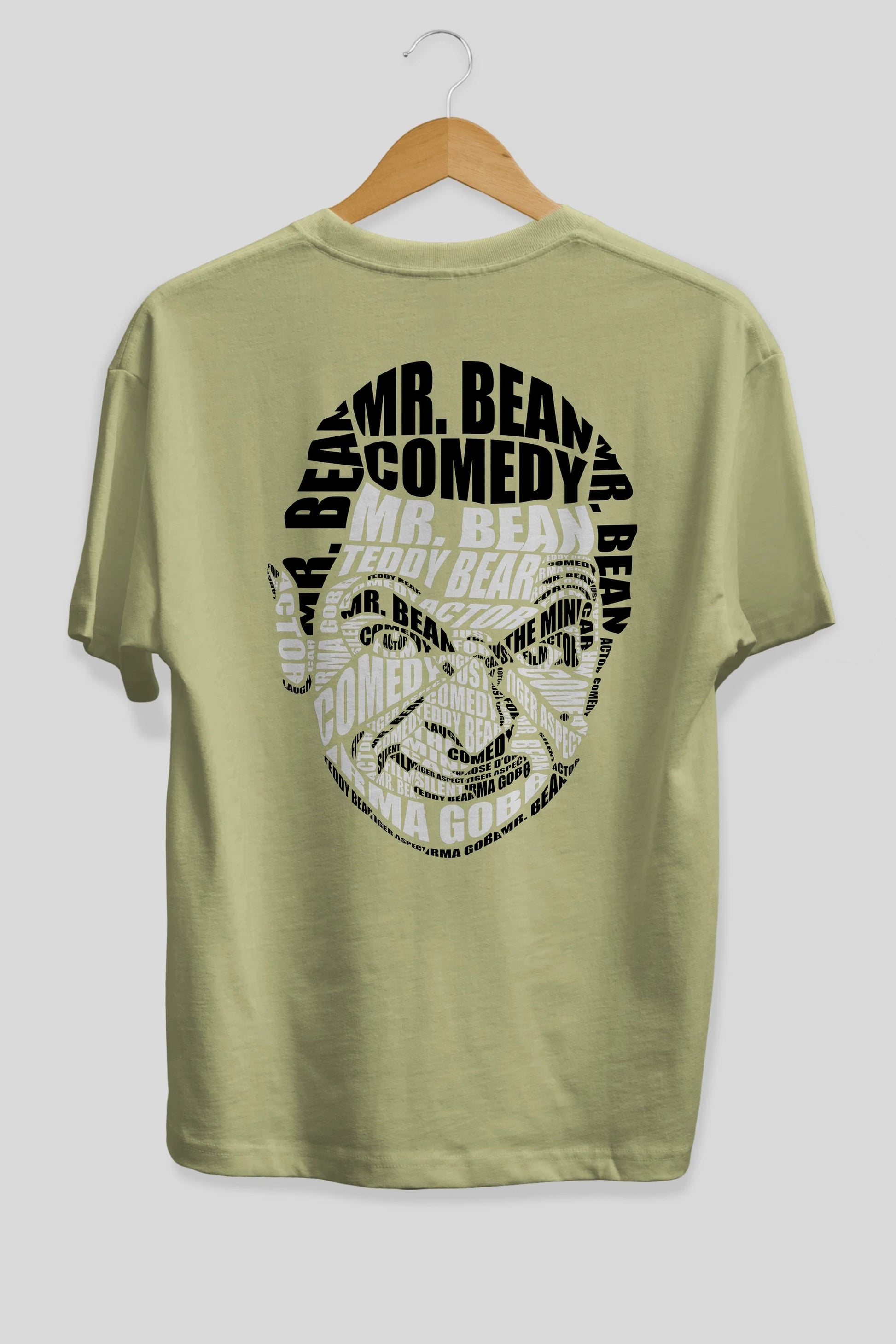 Mr Bean Calligram Arka Baskılı Oversize t-shirt %100 pamuk Erkek Kadın Unisex