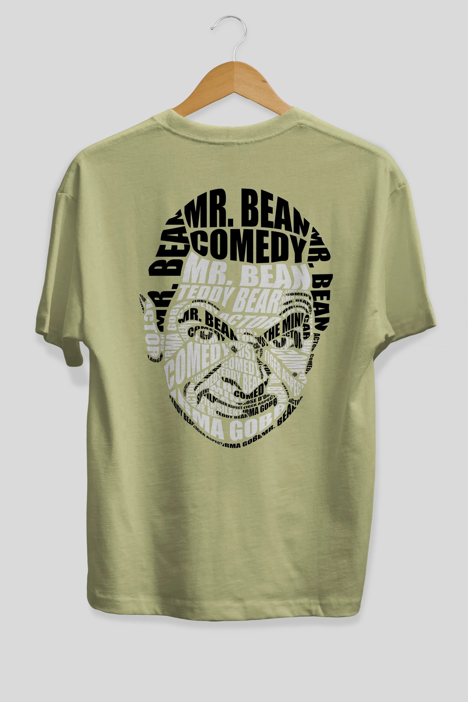 Mr Bean Calligram Arka Baskılı Oversize t-shirt %100 pamuk Erkek Kadın Unisex