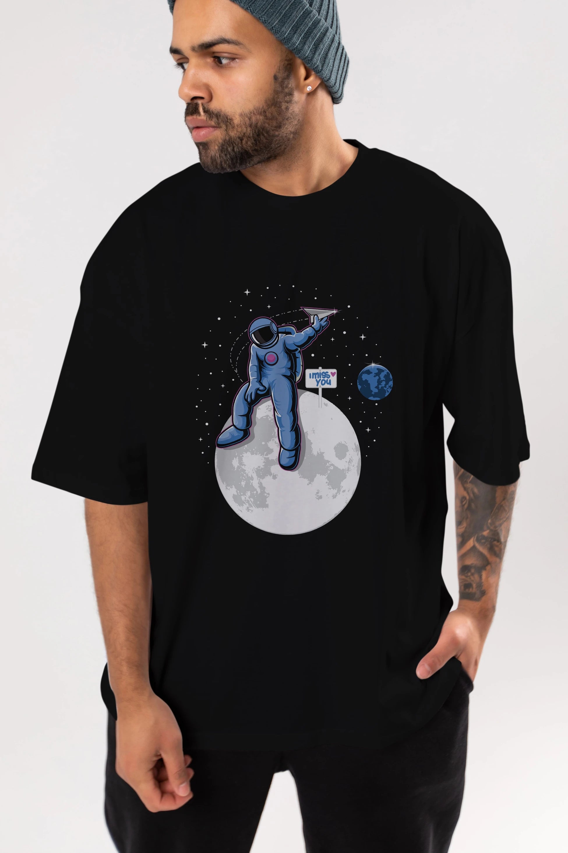 Astro Missing Earth Ön Baskılı Oversize t-shirt Erkek Kadın Unisex
