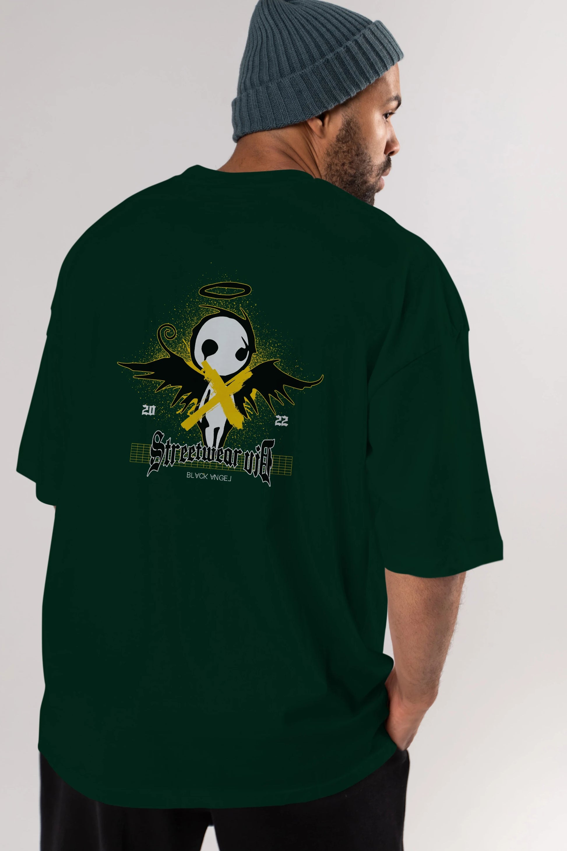 Black Angel Arka Baskılı Oversize t-shirt Erkek Kadın Unisex