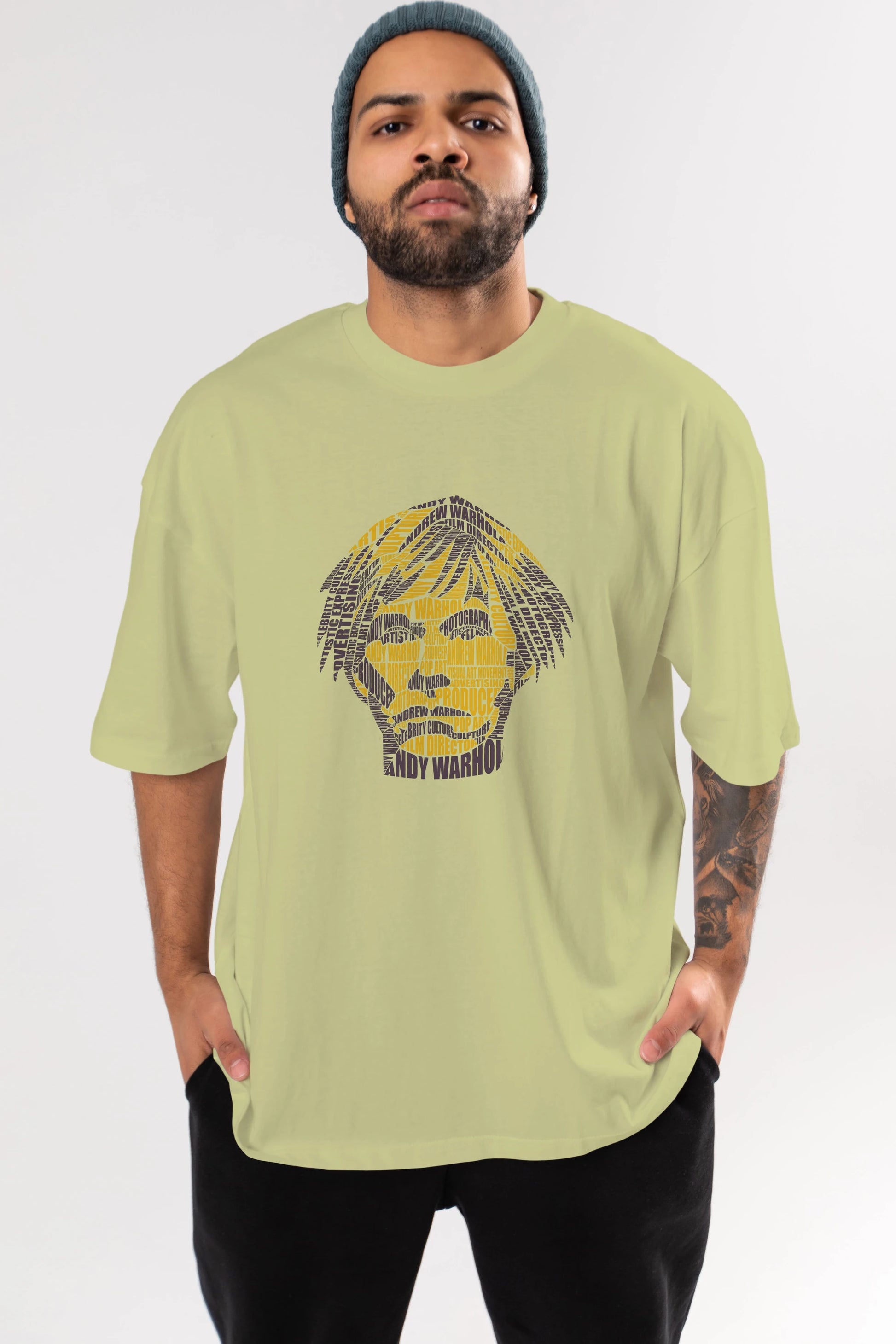 Andy Warhol Calligram Ön Baskılı Oversize t-shirt %100 pamuk Erkek Kadın Unisex