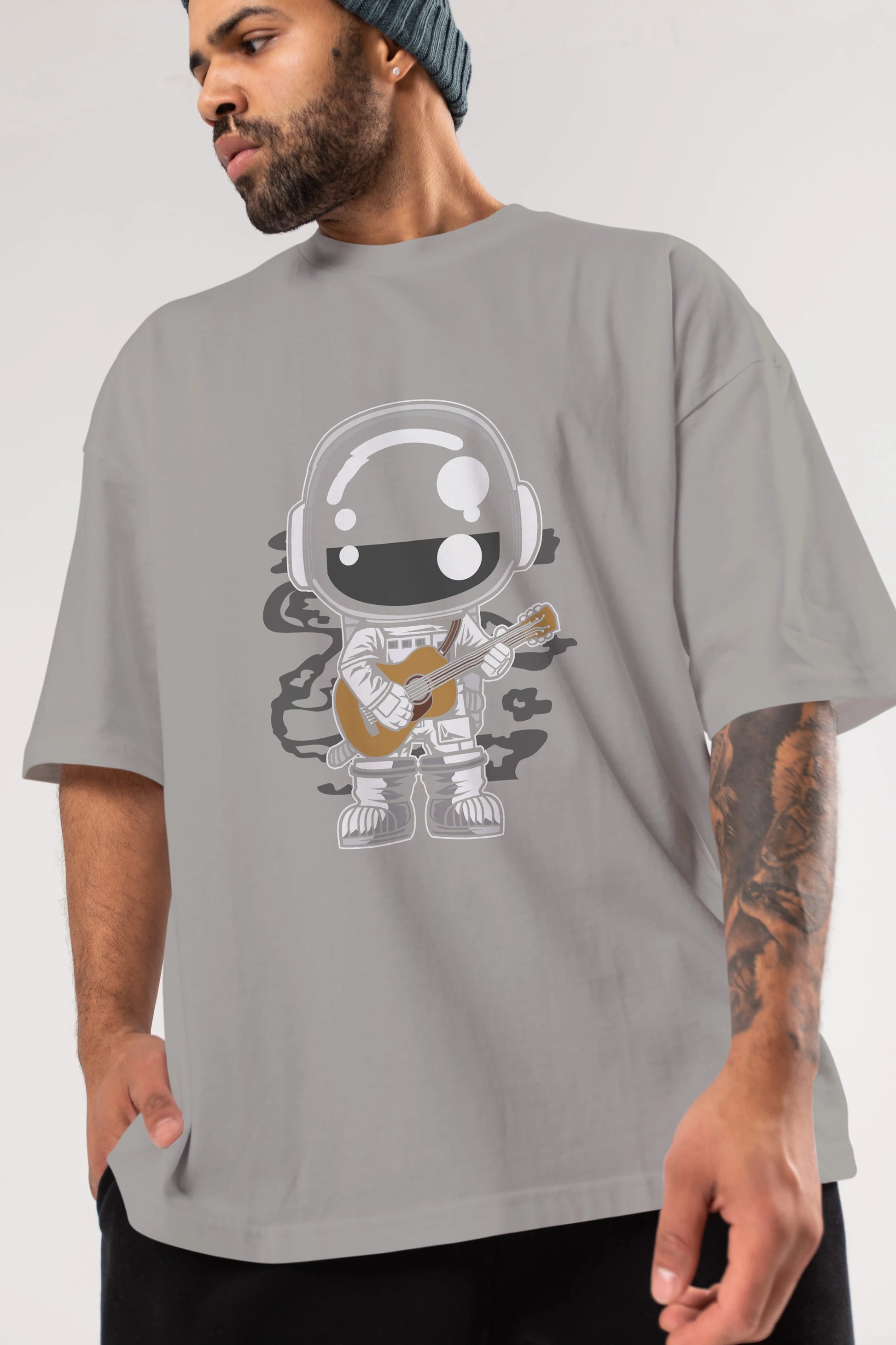 Astronaut Acoustic Guitar Ön Baskılı Oversize t-shirt Erkek Kadın Unisex