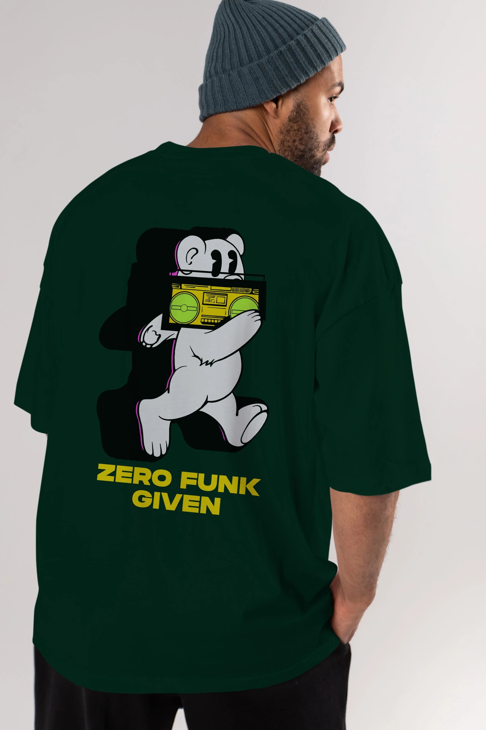Zero Funk Given Bear Arka Baskılı Oversize t-shirt Erkek Kadın Unisex
