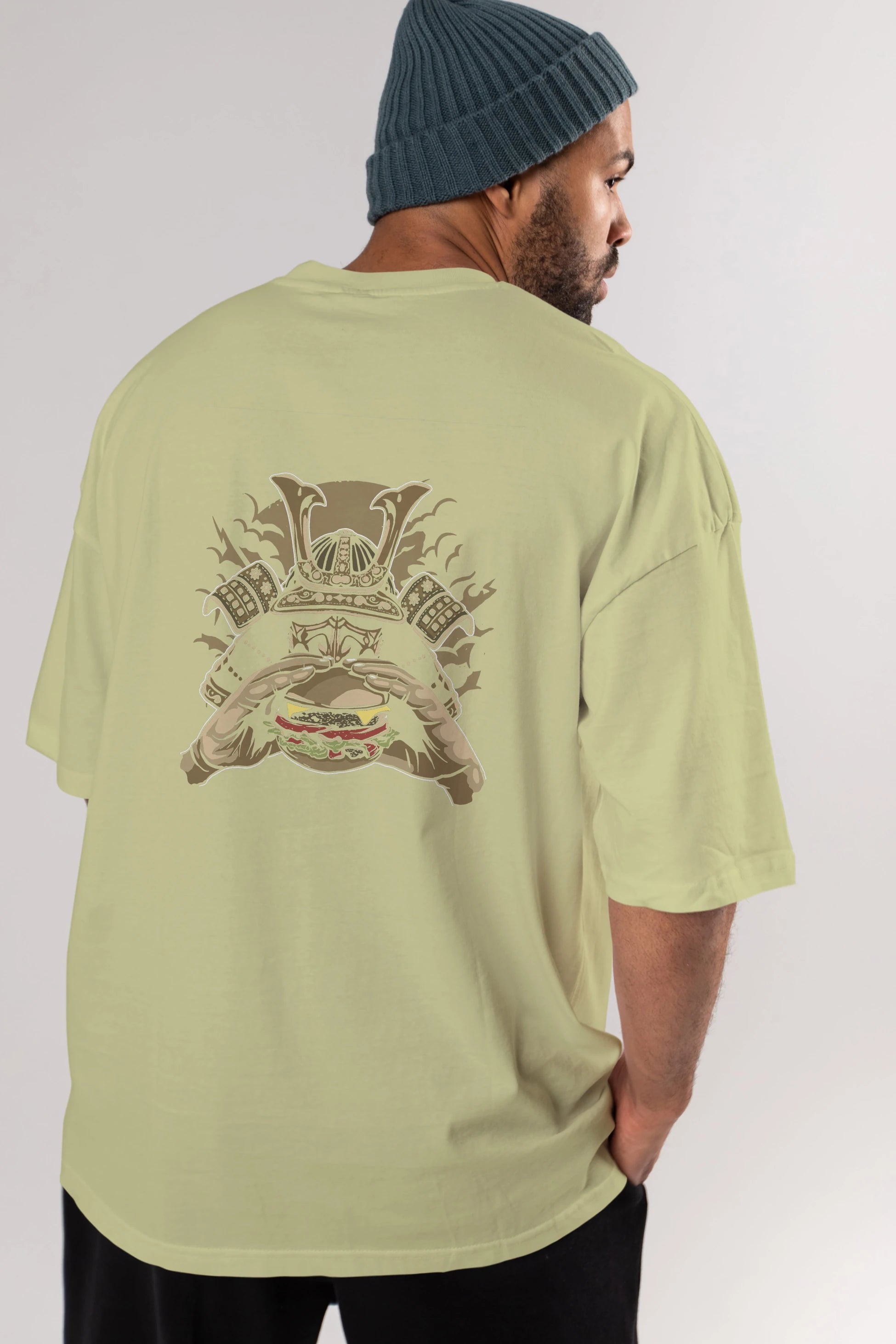 Samurai Burger Arka Baskılı Oversize t-shirt Erkek Kadın Unisex %100 Pamuk