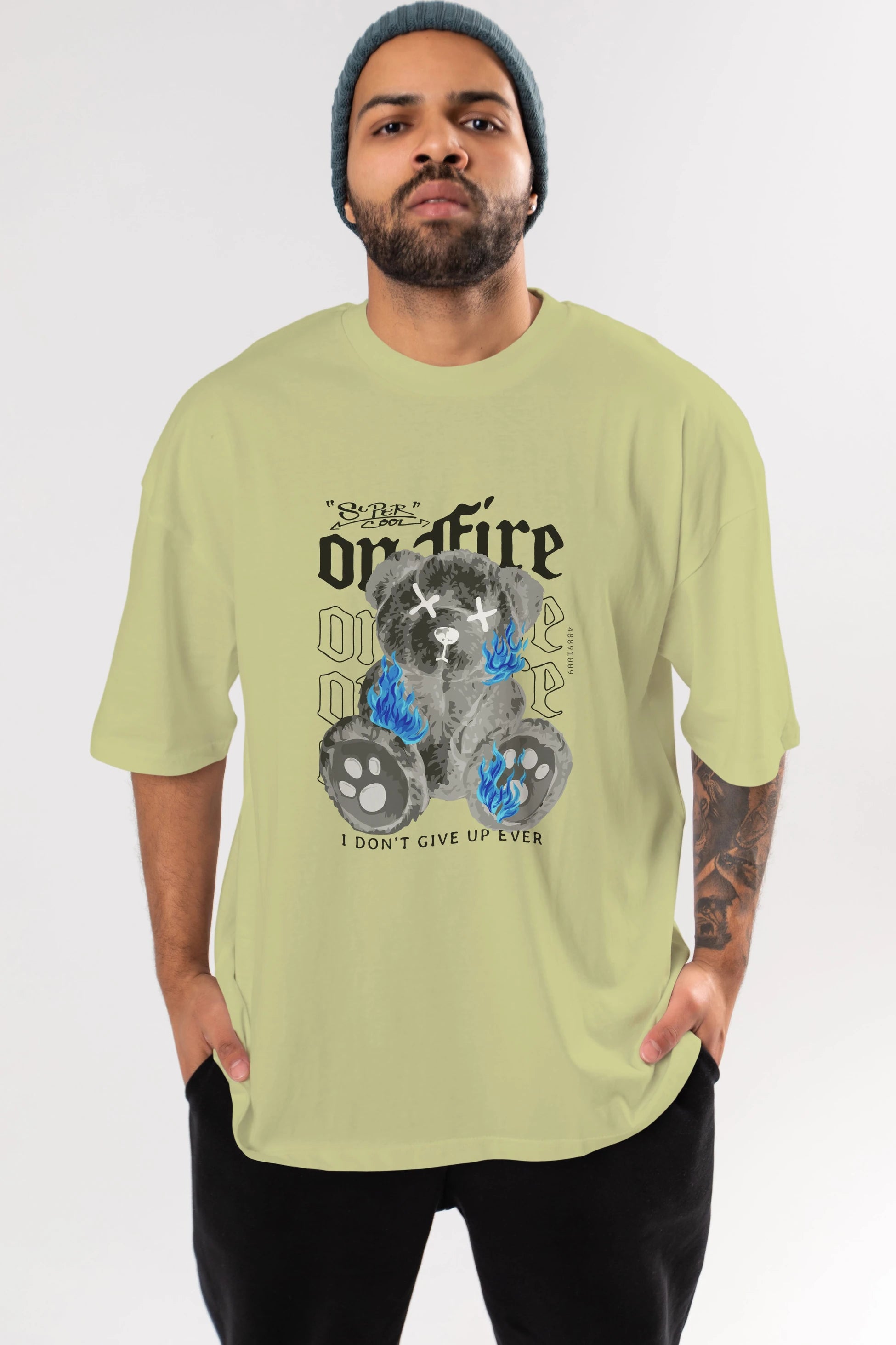 Teddy Bear On Fire Ön Baskılı Oversize t-shirt Erkek Kadın Unisex