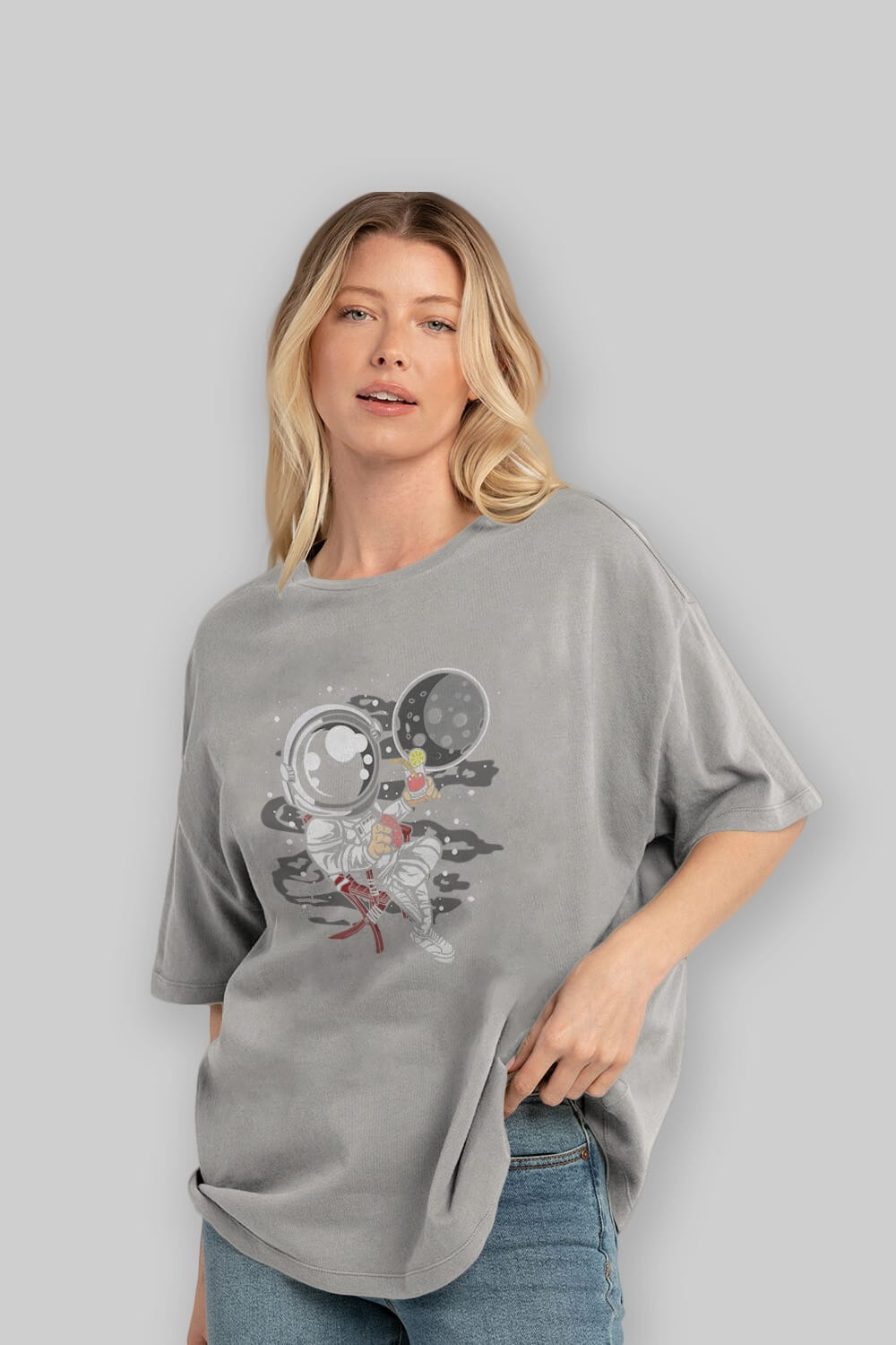 Holiday Astronaut Ön Baskılı Oversize t-shirt Erkek Kadın Unisex
