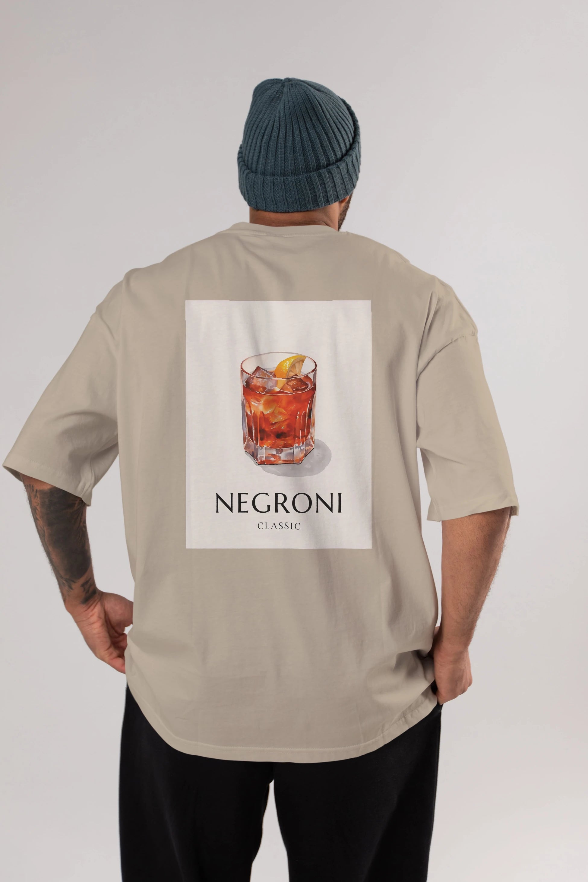 Negroni Classic Arka Baskılı Oversize t-shirt Erkek Kadın Unisex %100 Pamuk Bisiklet Yaka tişort