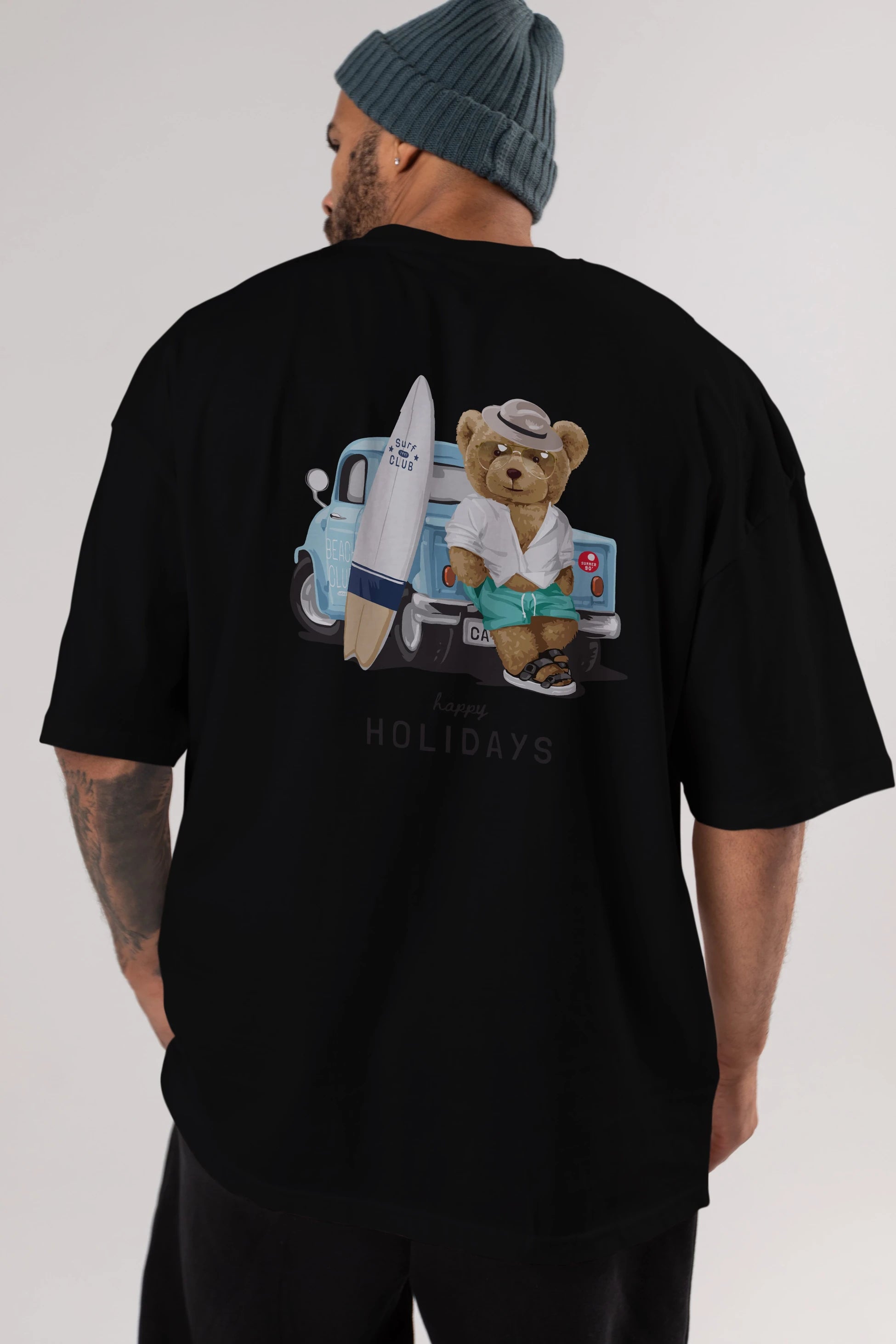 Teddy Bear Surf Club Arka Baskılı Oversize t-shirt Erkek Kadın Unisex %100 Pamuk