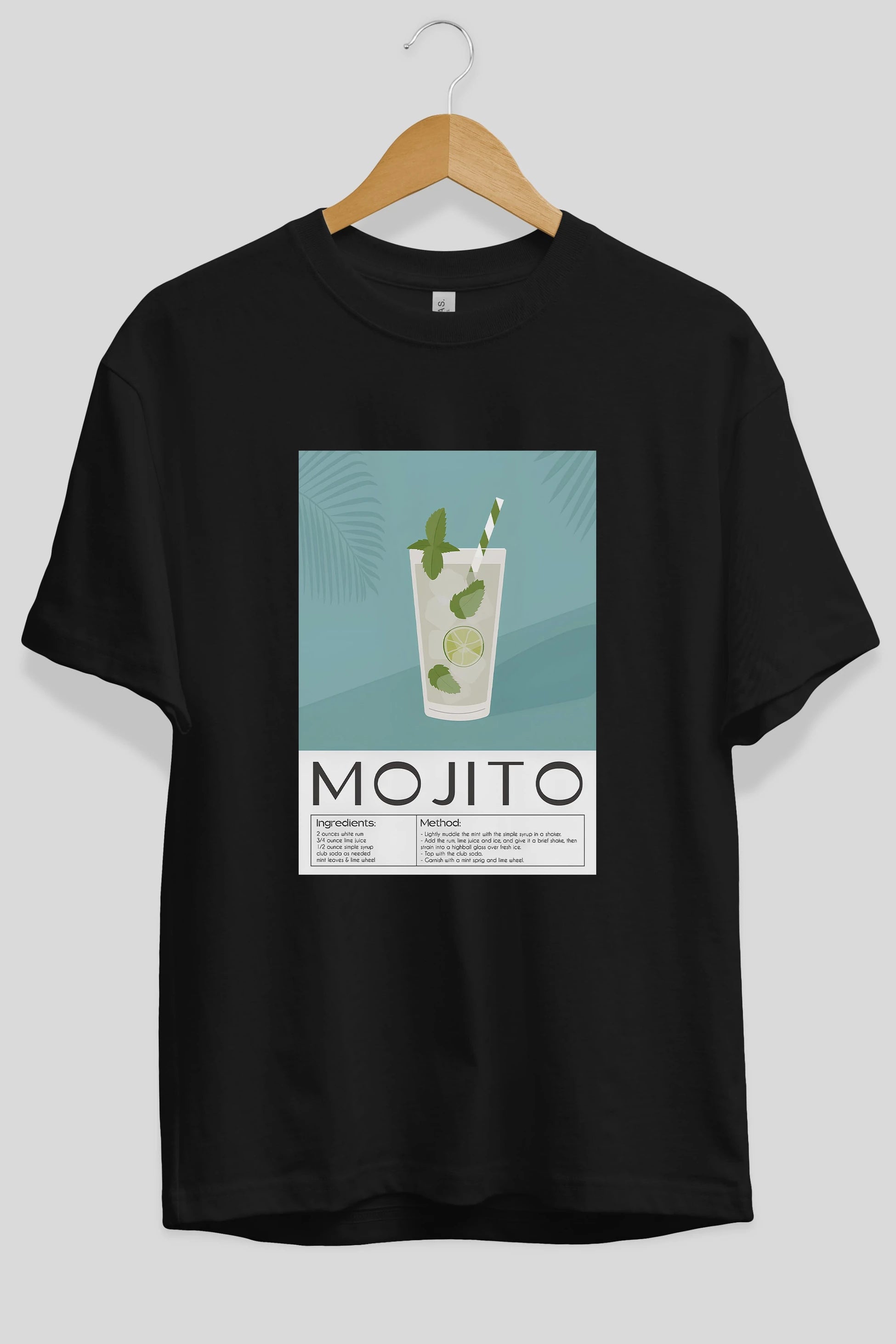 Mojito 4 Ön Baskılı Oversize t-shirt Erkek Kadın Unisex %100 Pamuk Bisiklet Yaka tişort