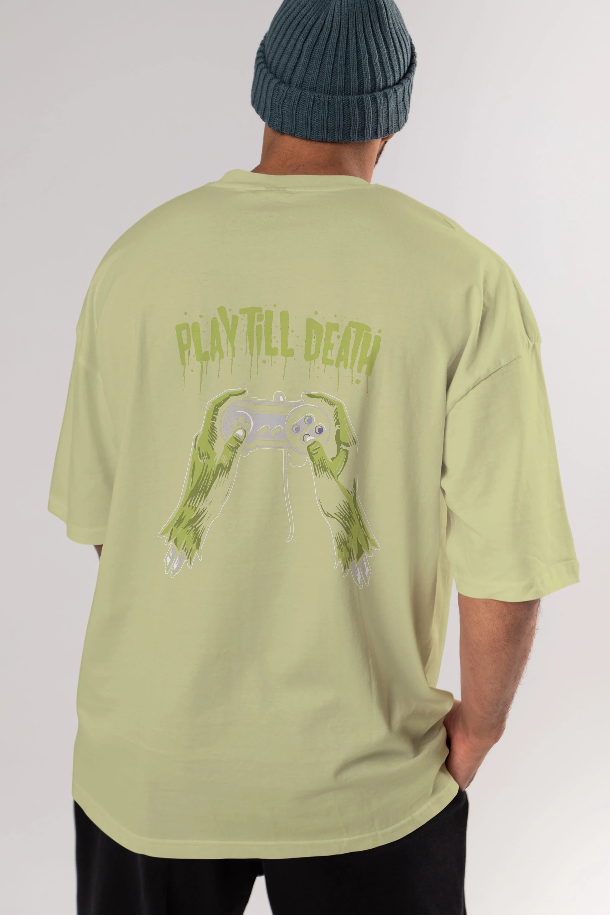Play Till Death Arka Baskılı Oversize t-shirt Erkek Kadın Unisex %100 Pamuk