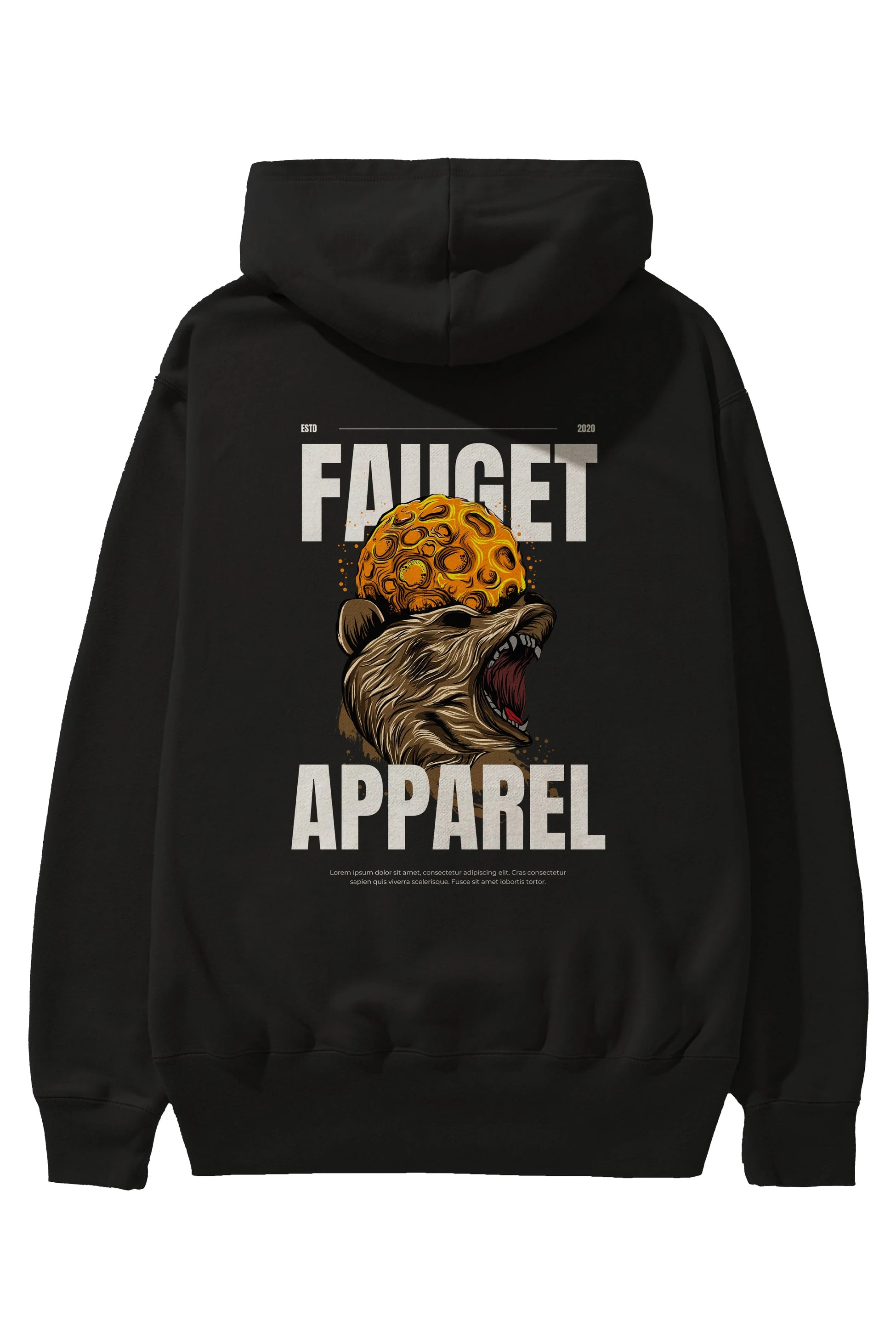 Bear Angry Fauget Apparel Arka Baskılı Oversize Hoodie Kapüşonlu Sweatshirt Erkek Kadın Unisex