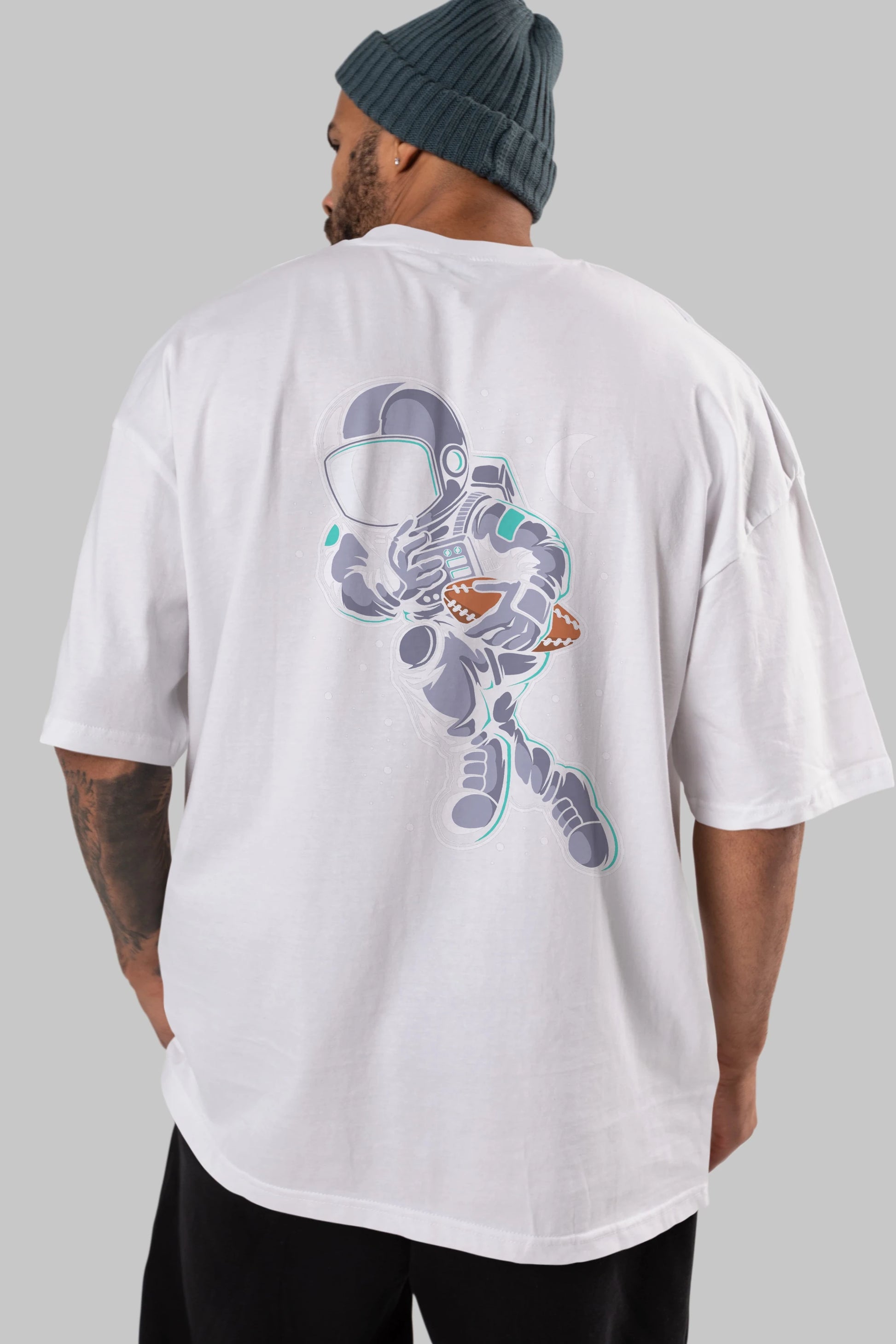 Astronaut Rugby Arka Baskılı Oversize t-shirt Erkek Kadın Unisex