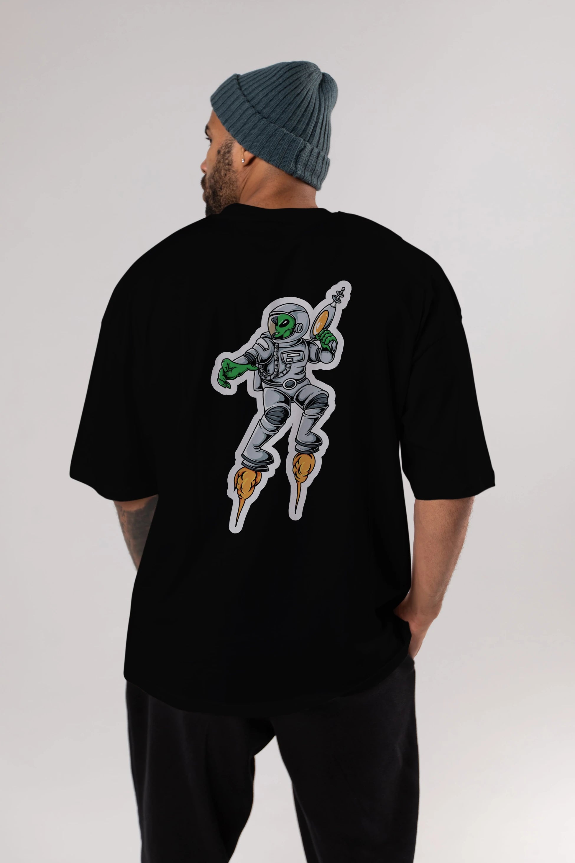 Alien Wars Sticker Arka Baskılı Oversize t-shirt Erkek Kadın Unisex