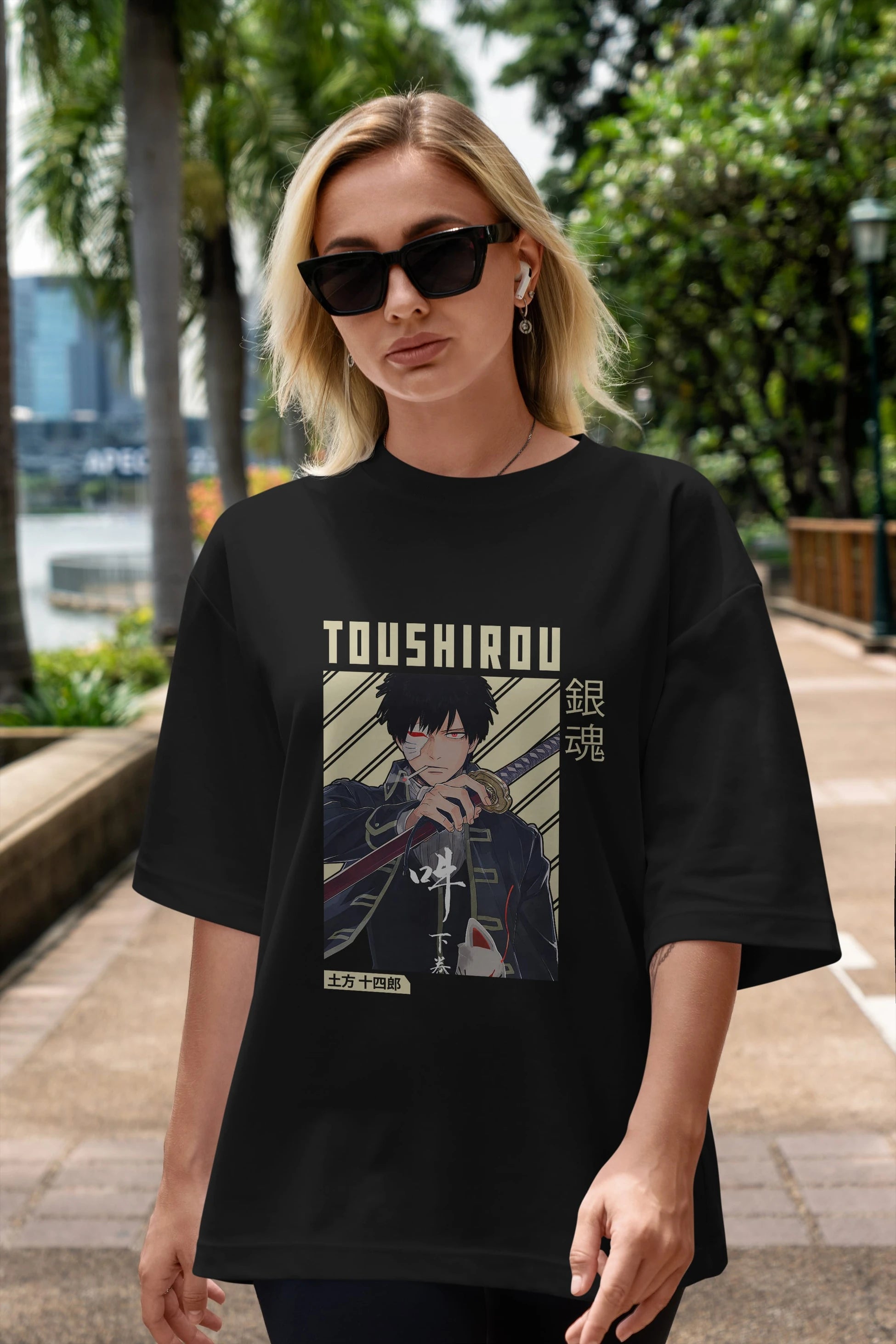 Toushirou Hijikata Anime Ön Baskılı Oversize t-shirt %100 pamuk Erkek Kadın Unisex